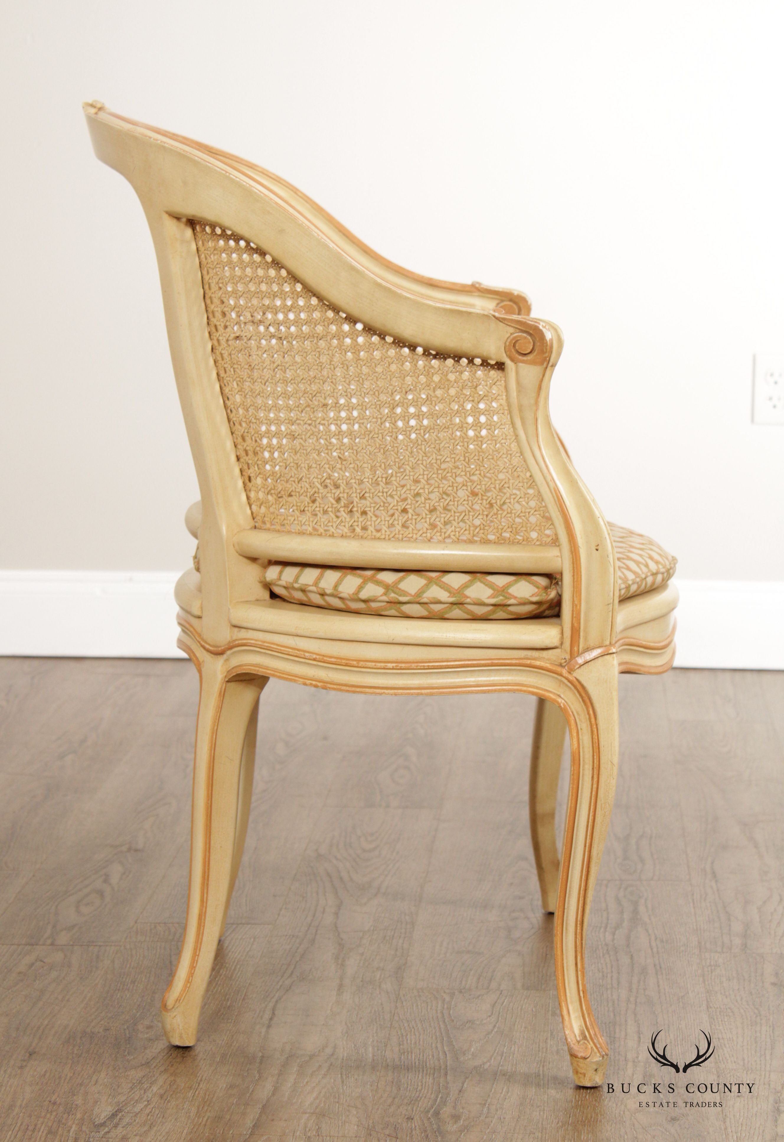 Kindel French Louis XV Style Cane Barrel Back Accent Chair
