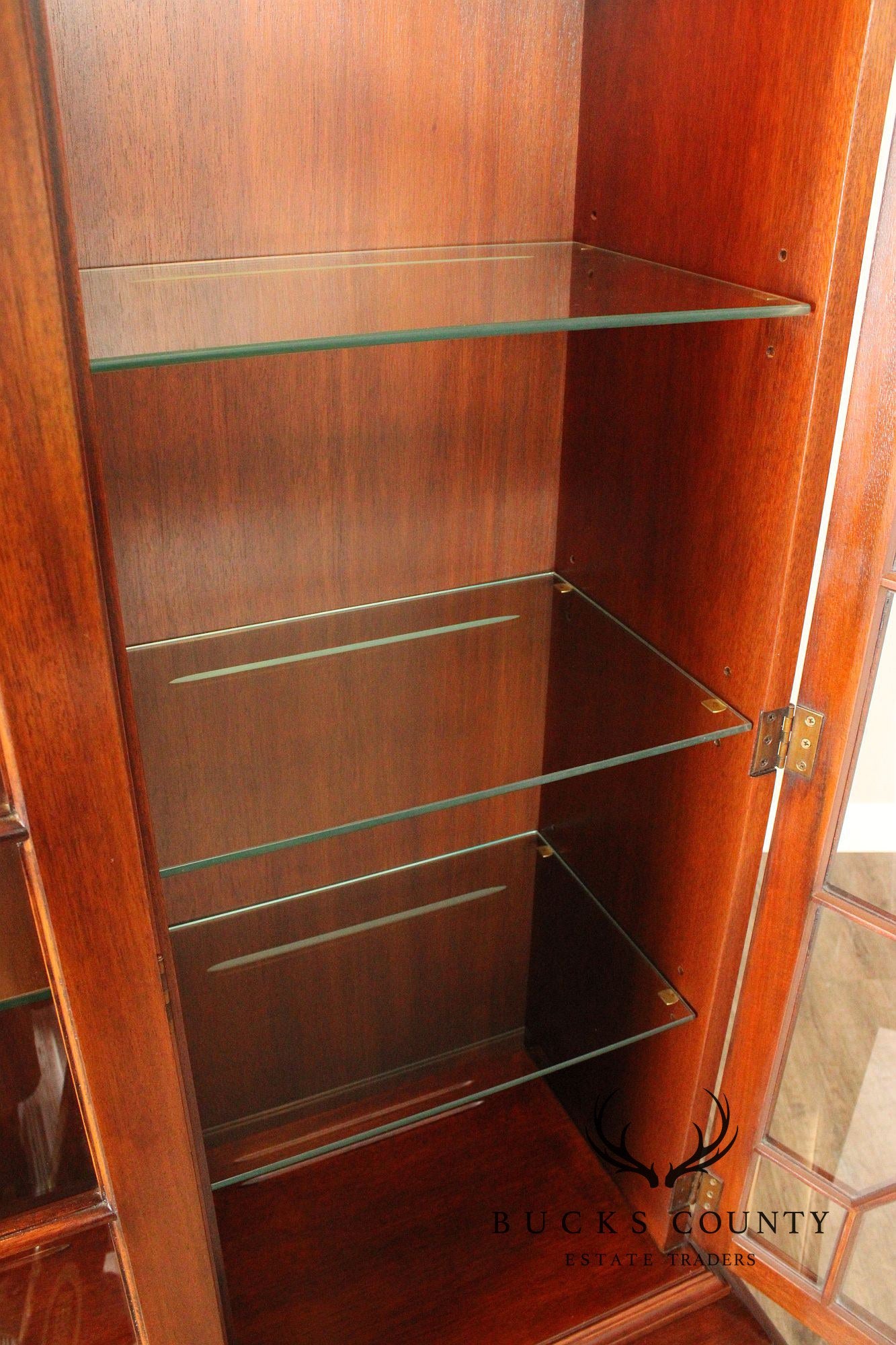 Henkel Harris Georgian Style Inlaid Mahogany Breakfront Bookcase