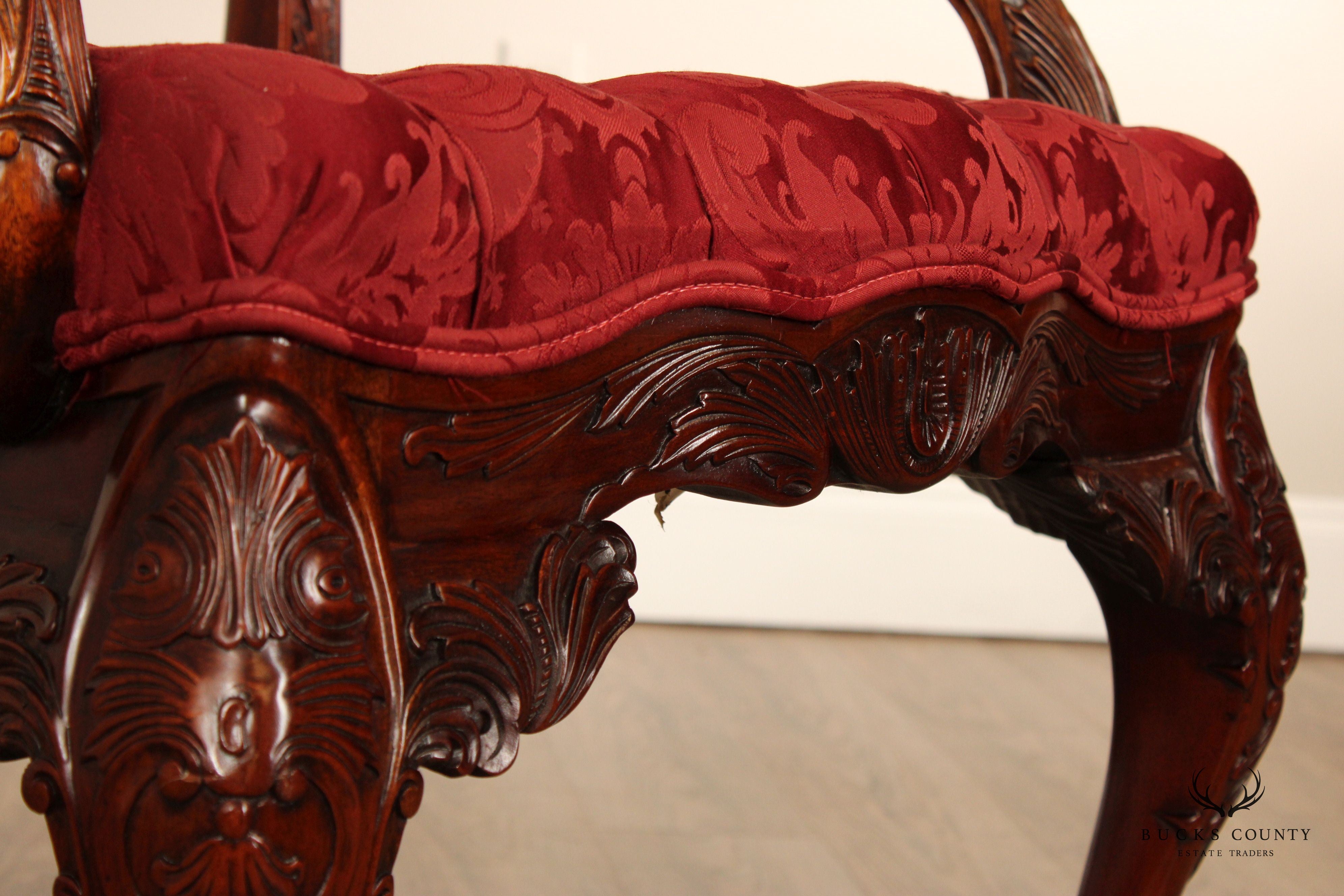 Maitland Smith Georgian Style Carved Mahogany Armchair