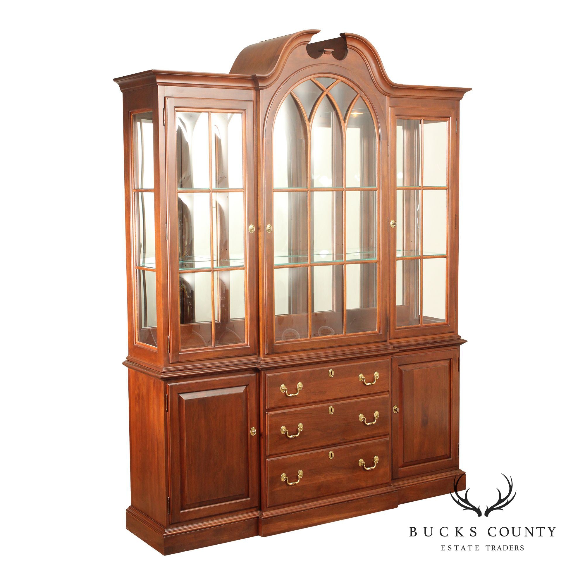 Ethan Allen Cherry Breakfront China Cabinet