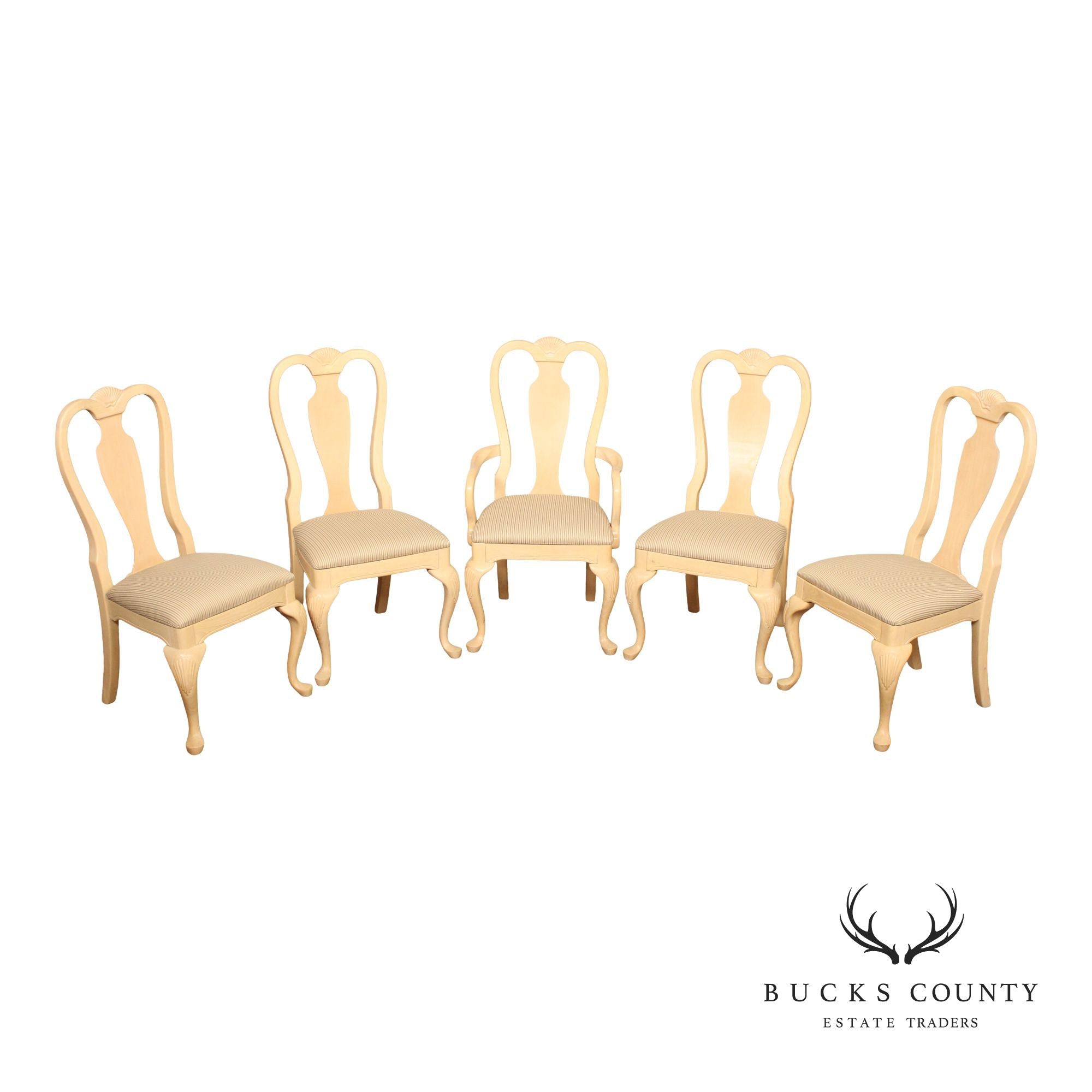 Bernhardt Queen Anne Style Set of Five Painted Dining Chairs