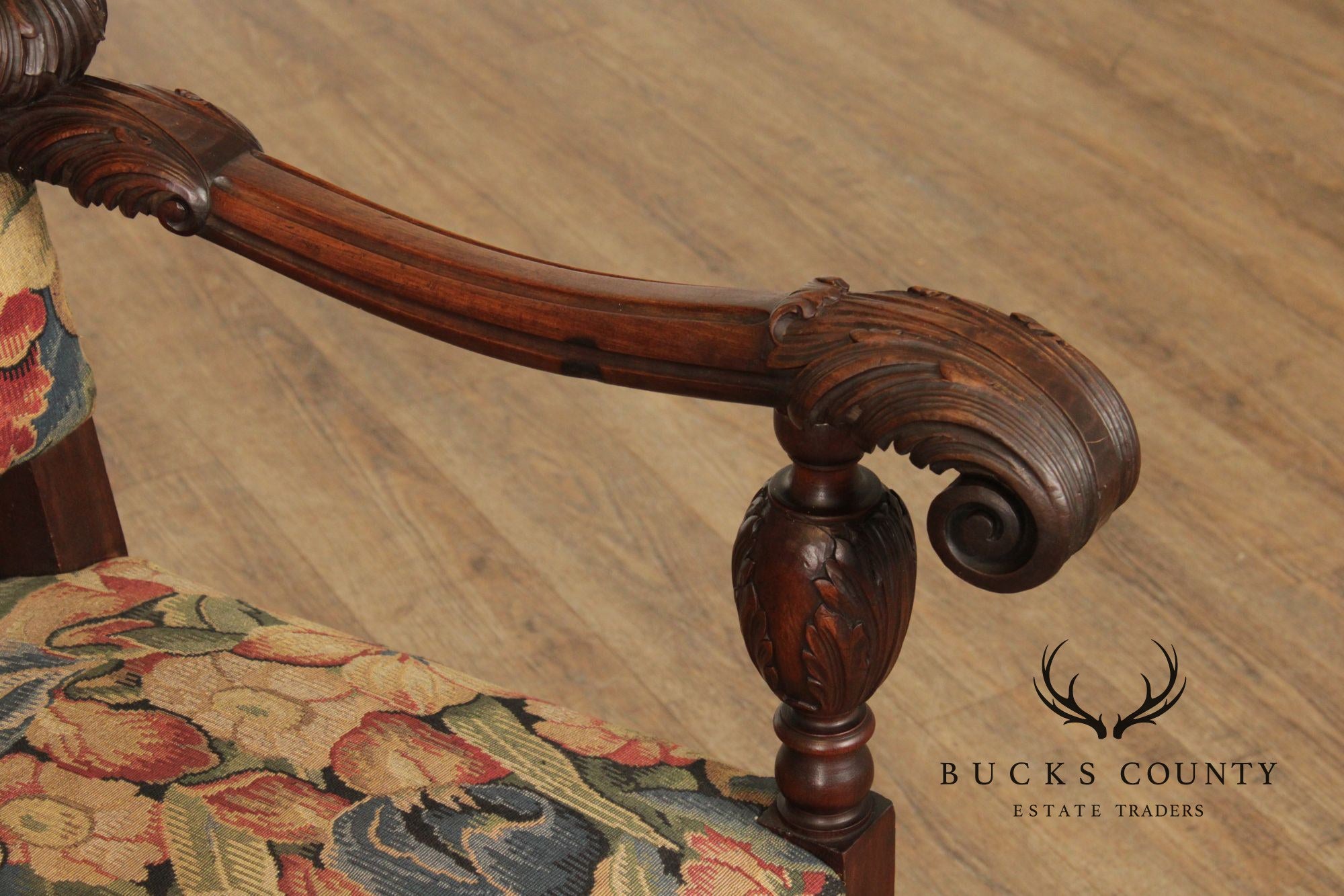 Antique French Baroque Style Carved Walnut Armchair