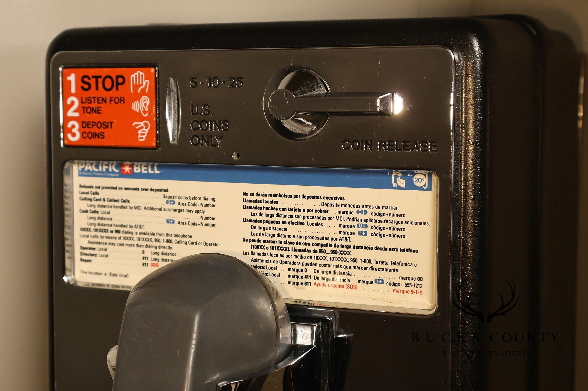 Pacific Bell Wooden Telephone Booth With Coin Operated Payphone