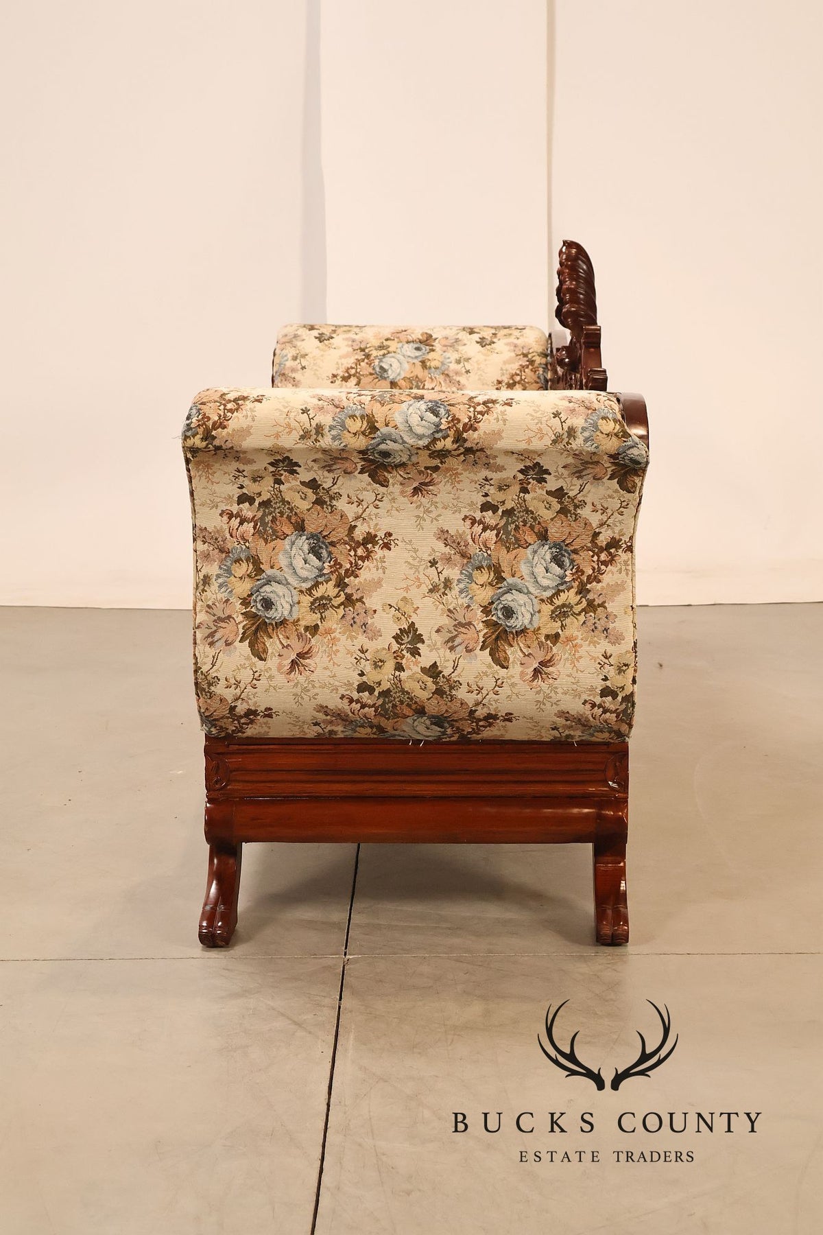 Victorian Style Carved Floral Upholstered Sofa