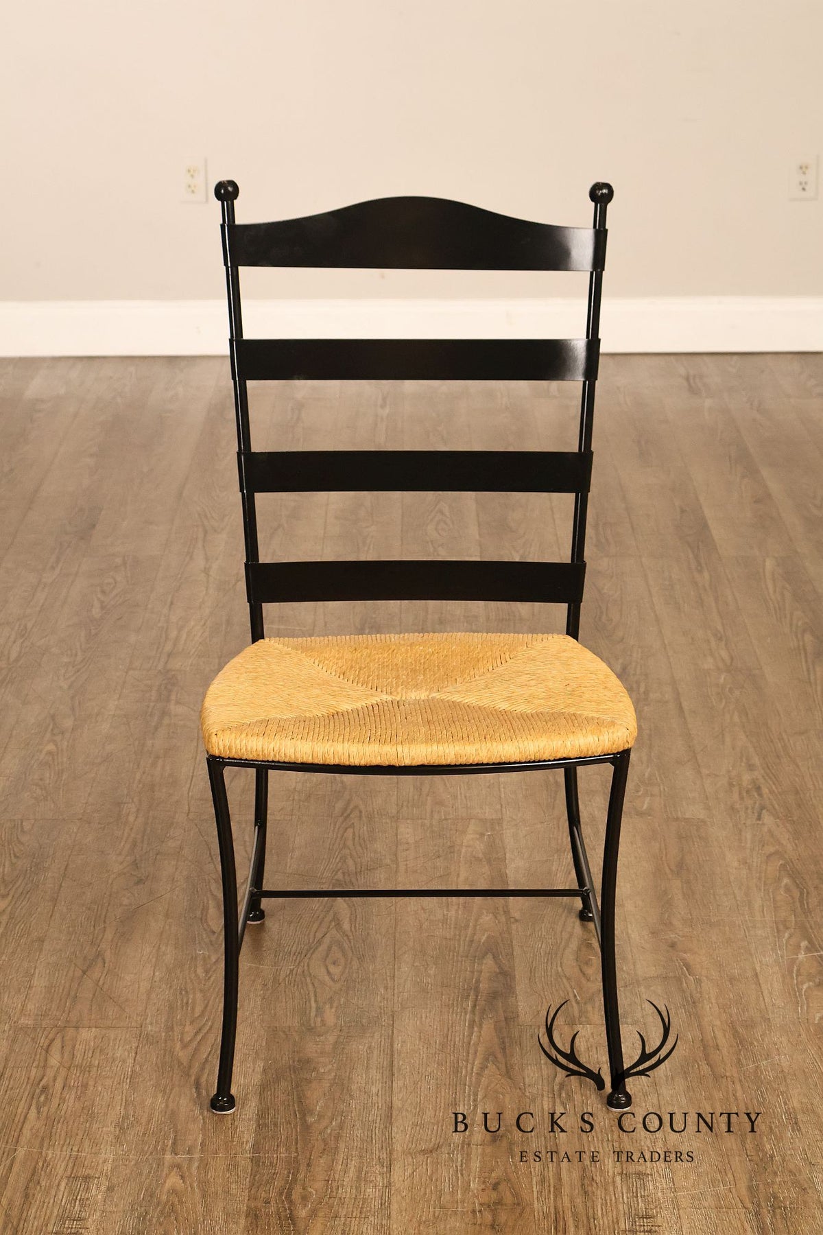 Charleston Forge Set of Four Rush Seat Ladderback Iron Dining Chairs