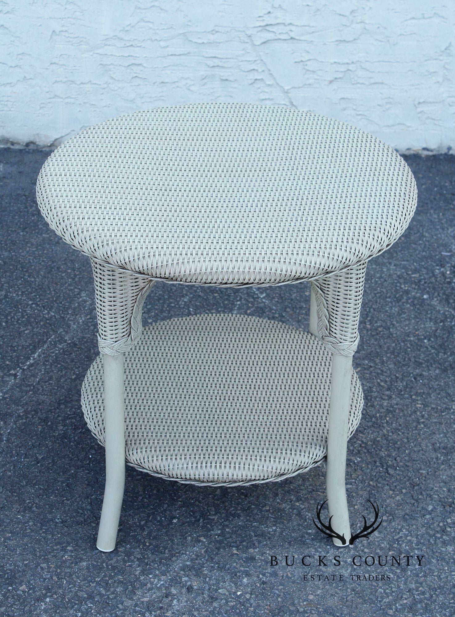 Lloyd Flanders Glass Top Wicker Patio Side Table