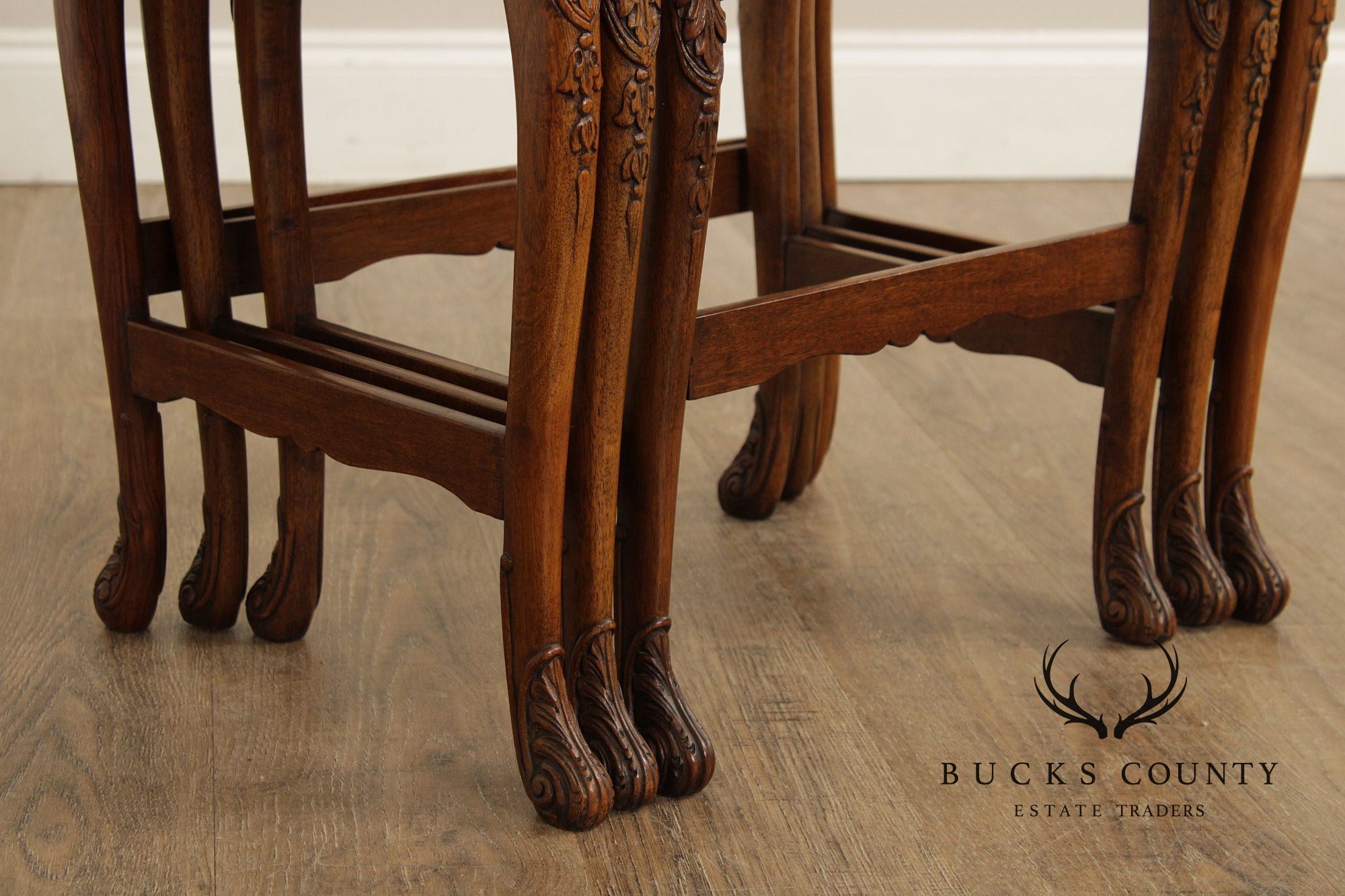 French Louis XV Style Set of Three Burl Walnut Nesting Tables