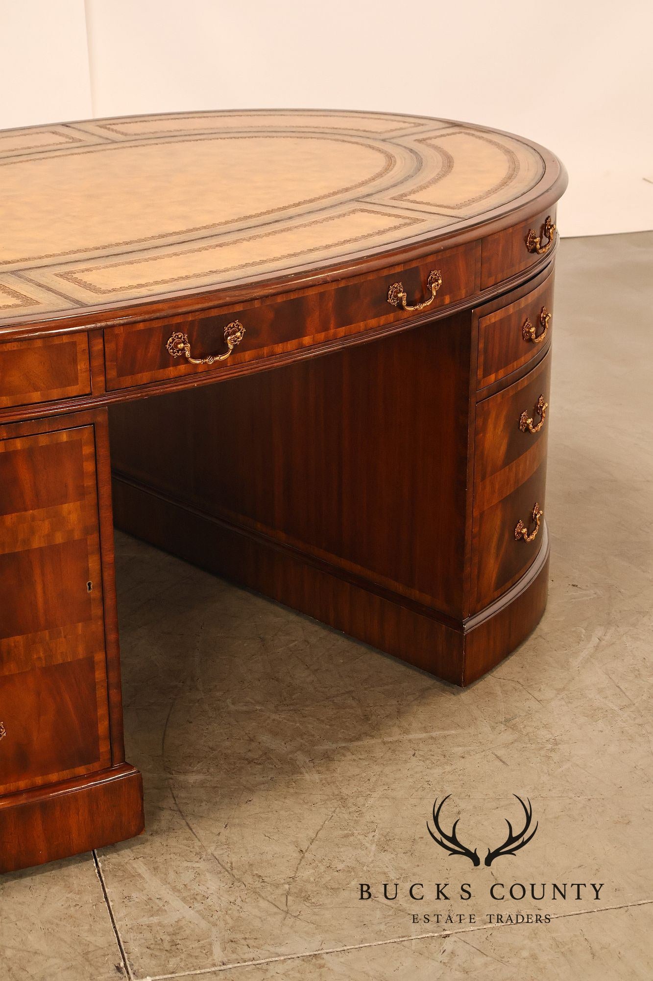 Maitland Smith Oval Mahogany Leather Top Executive Partner's Desk