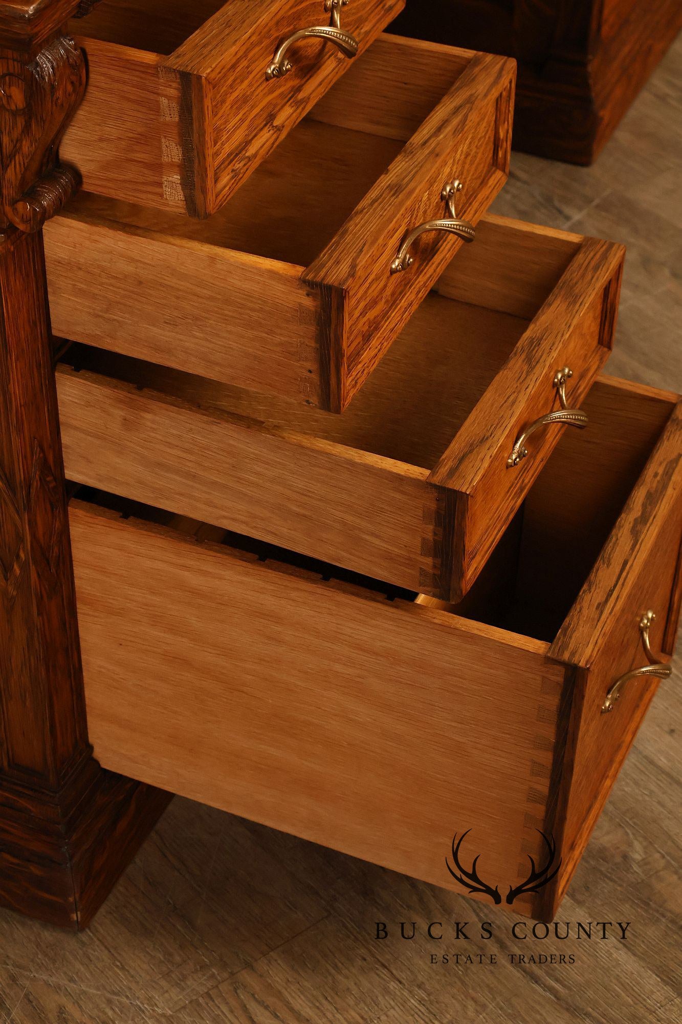 Exceptional Antique Quarter Sawn Oak Roll Top Desk With Carved 'Reading Hardware Co." Crest Panel