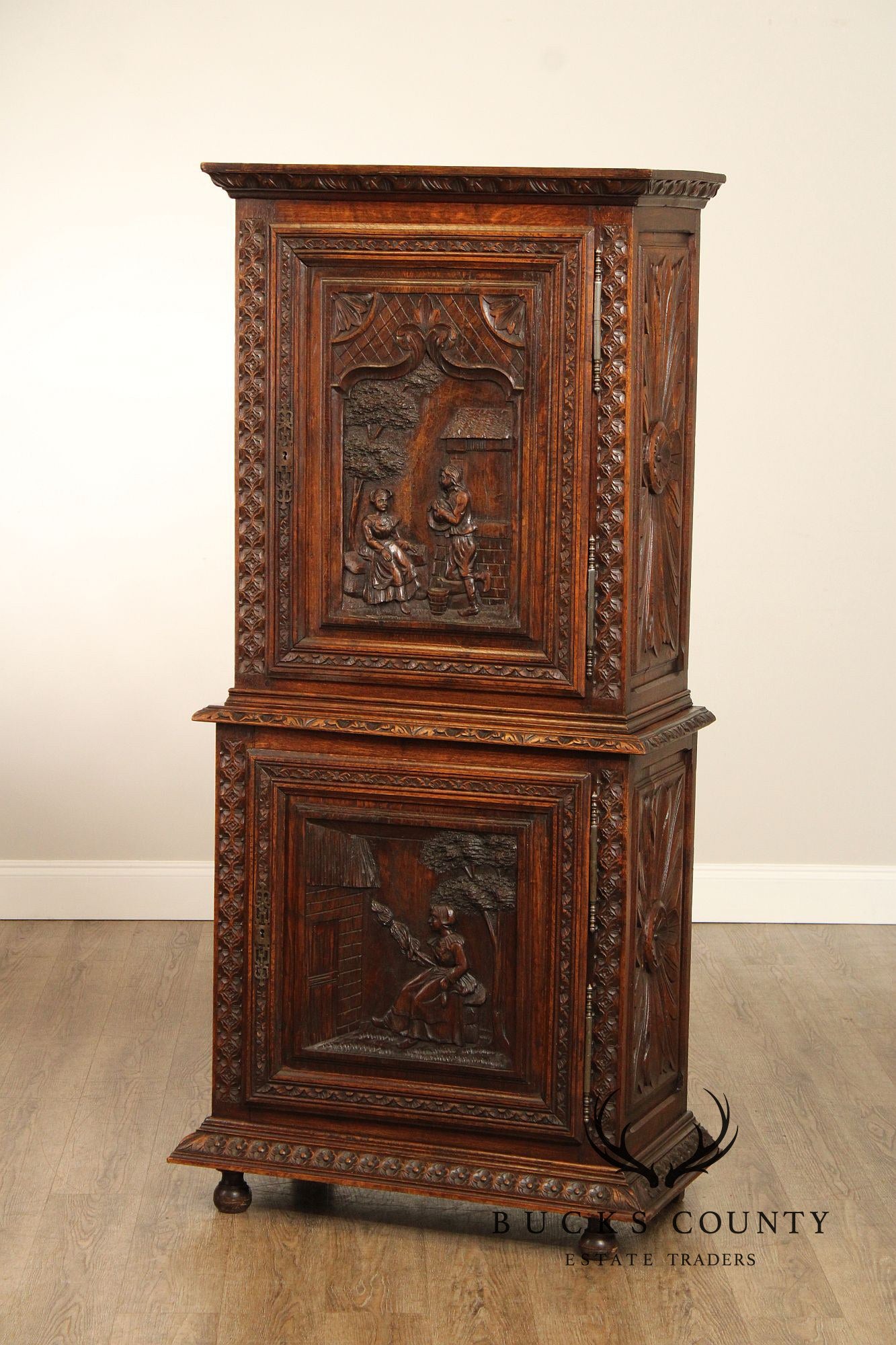 Antique French Renaissance Revival Carved Oak Brittany Cabinet