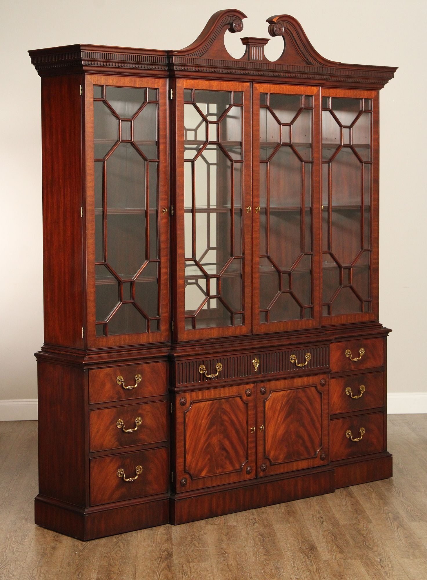 Henkel Harris Georgian Style Mahogany Breakfront China Cabinet