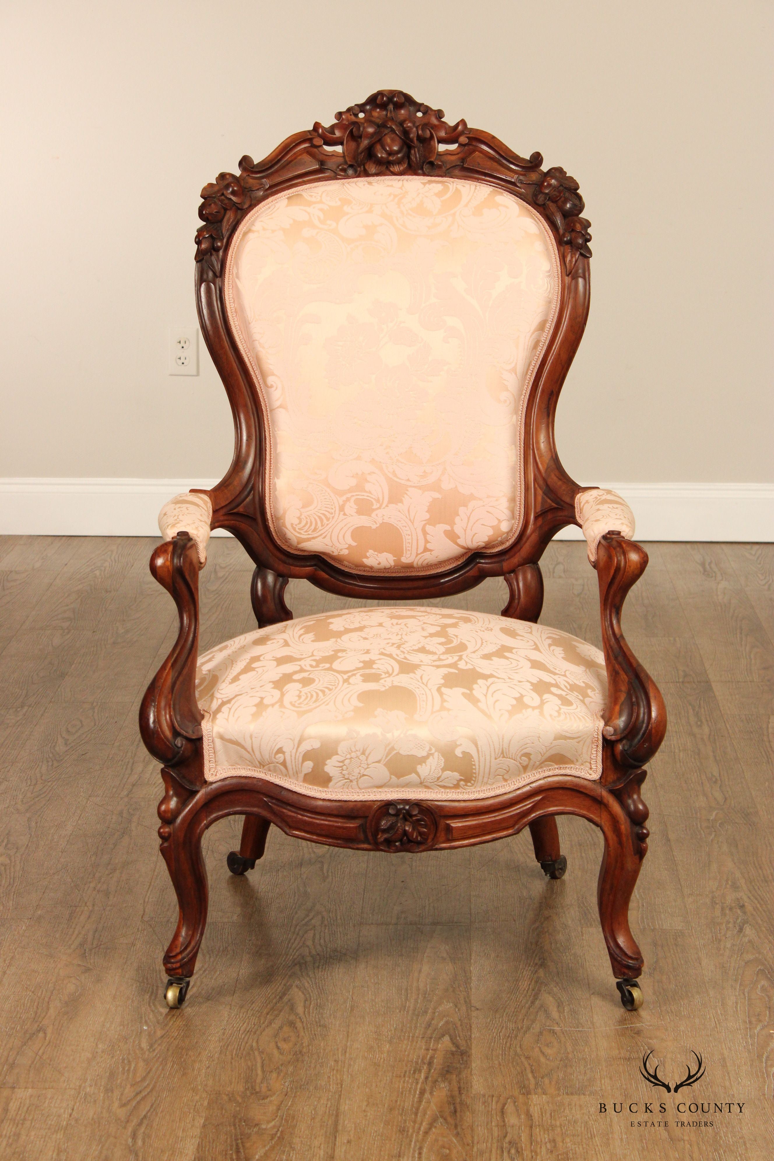Antique Victorian Pair of Carved Walnut Armchairs