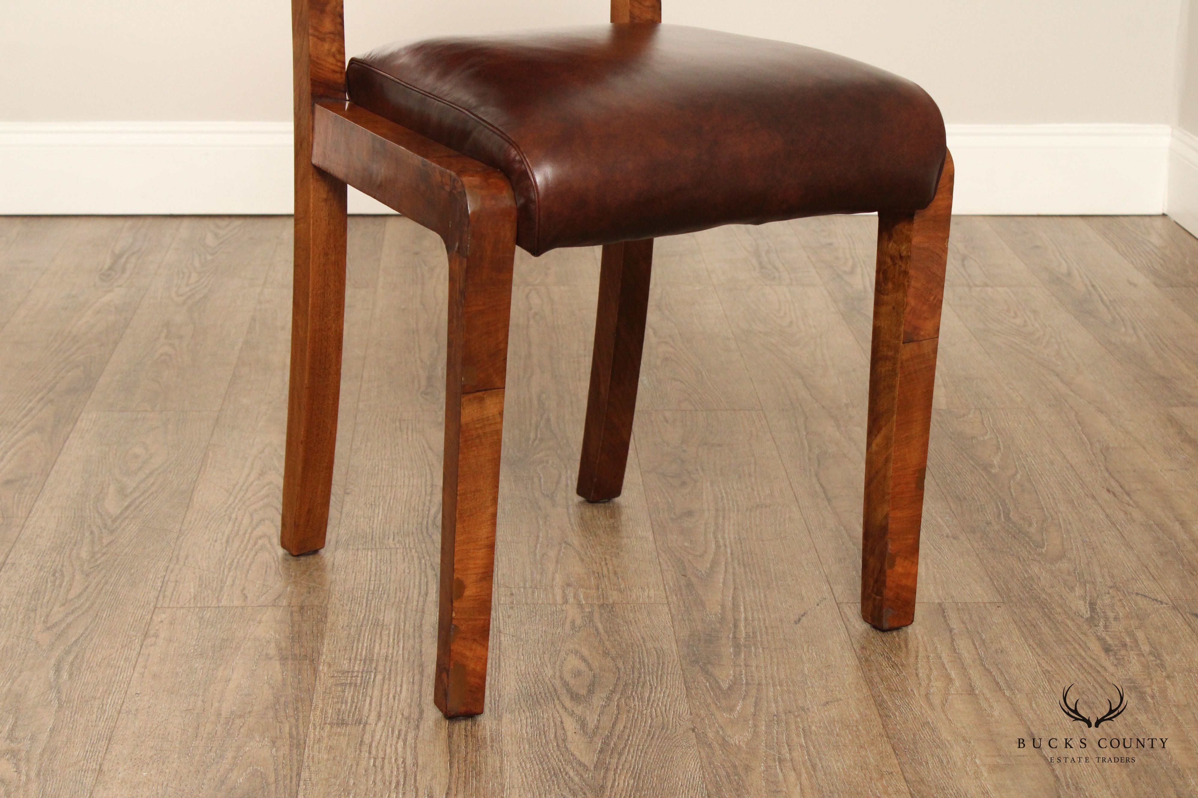 Art Deco Period Set of Six Rosewood and Walnut Dining Chairs