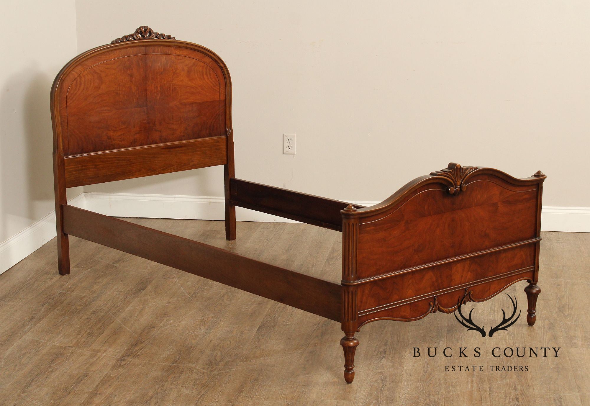 1930's French Louis XVI Style Pair of Carved Walnut Twin Beds