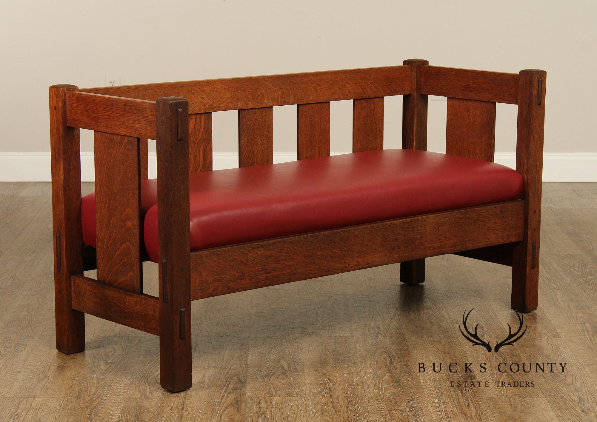 Antique Gustav Stickley Mission Oak Settle Model 205