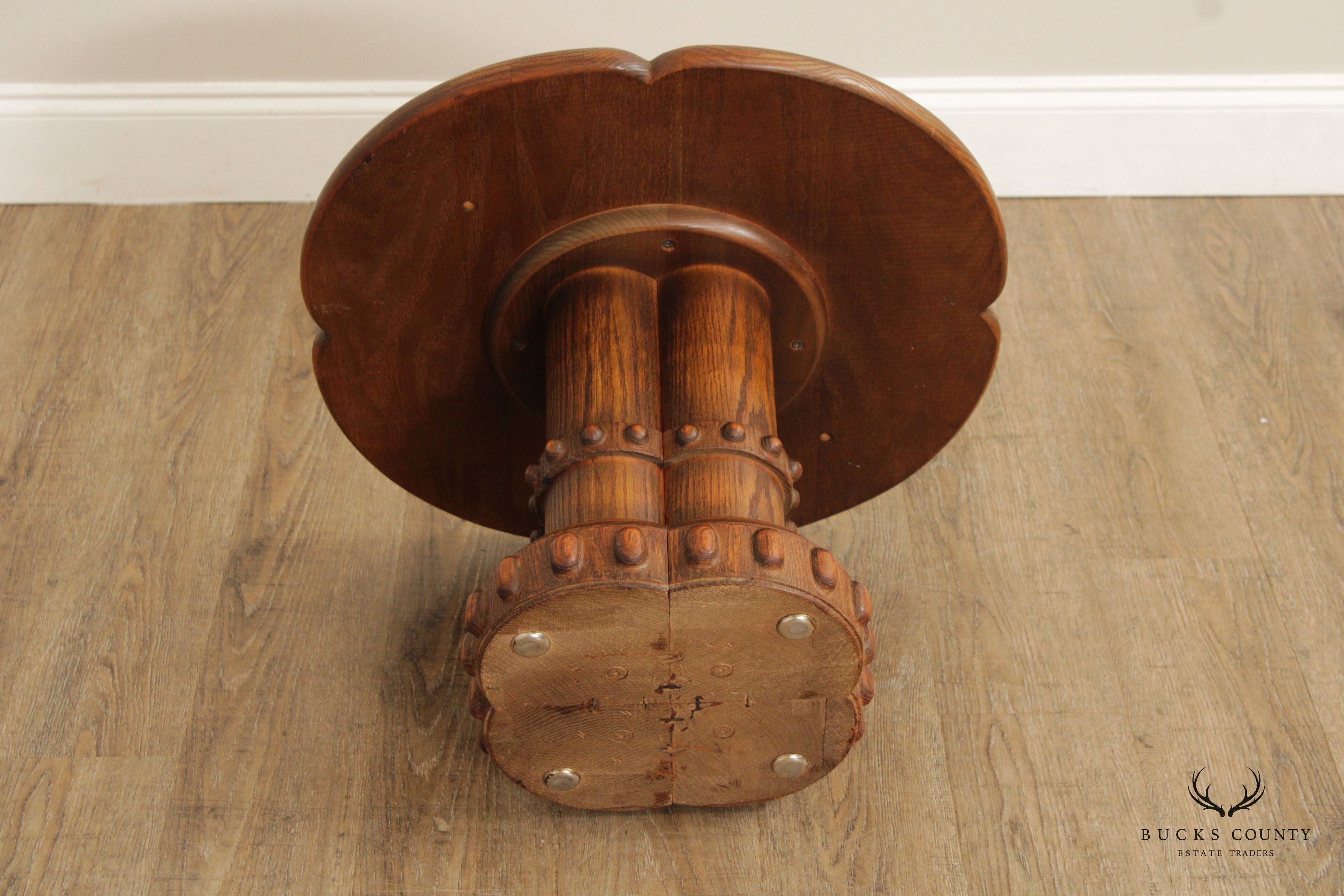 Vintage Pair Of Oak Carved Base Clover Top Side Tables