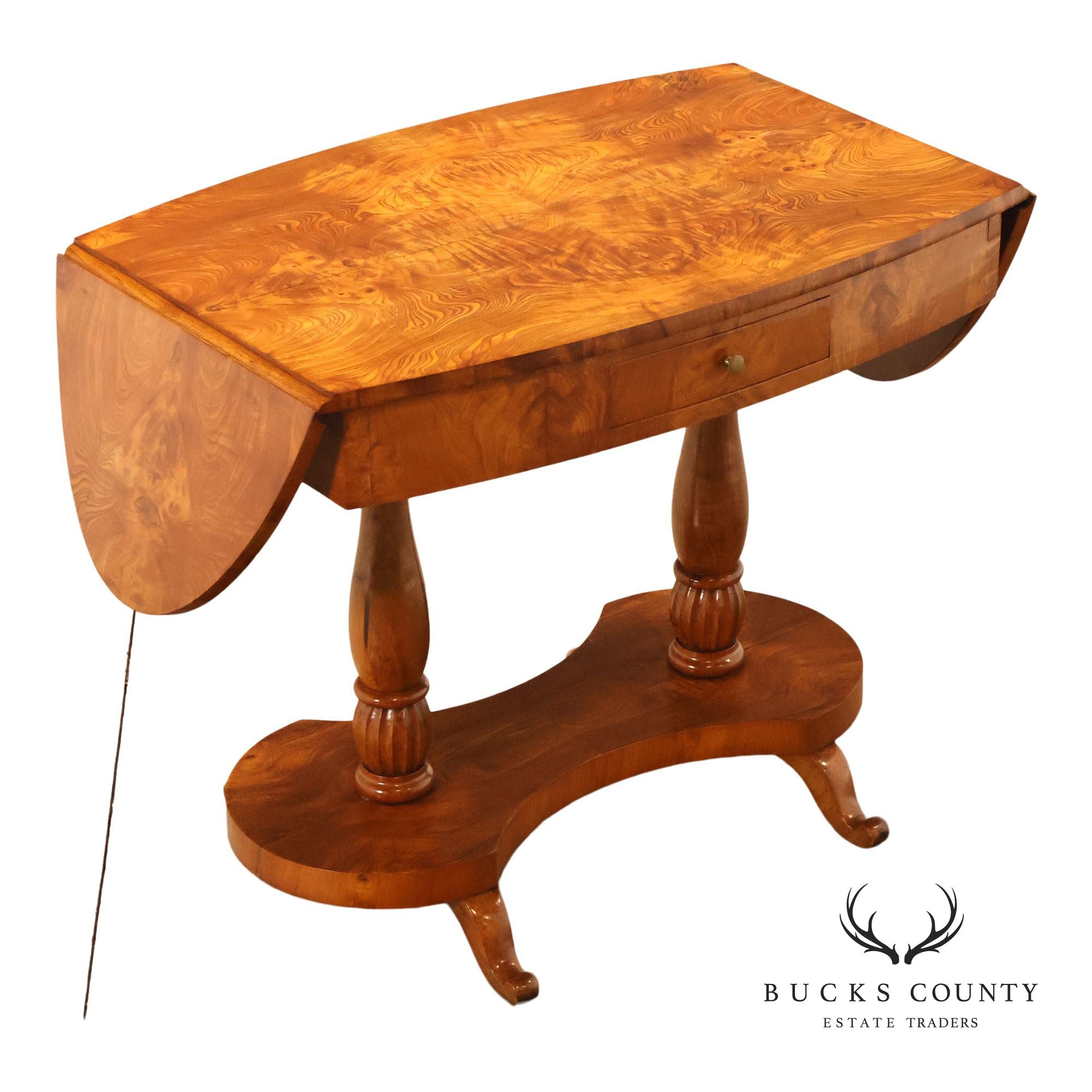 Antique Burlwood Biedermeier Drop Leaf Table
