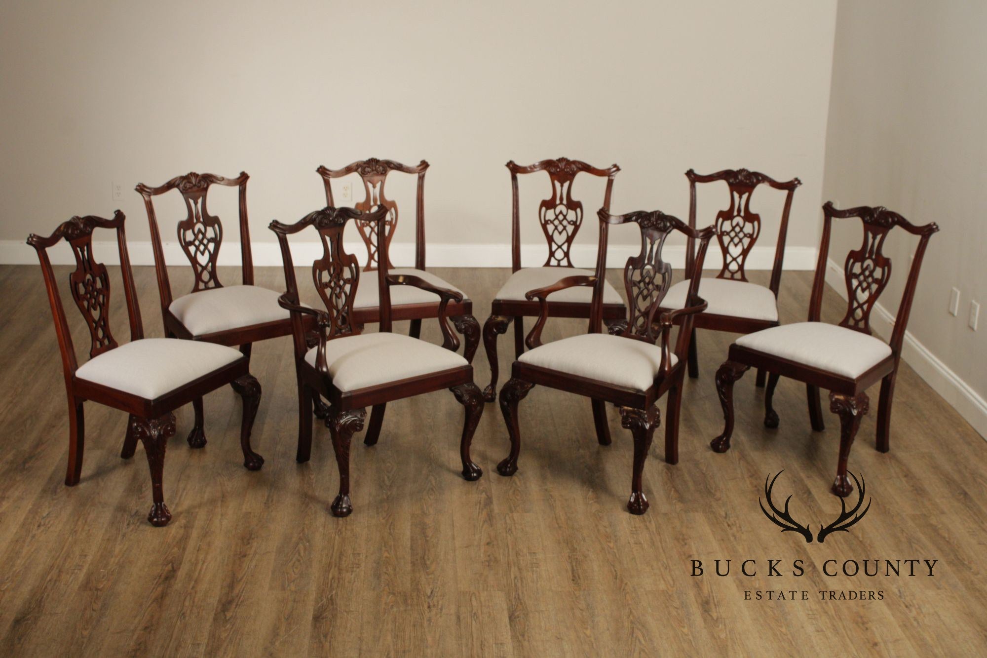 Chippendale Style Set of Eight Carved Mahogany Dining Chairs