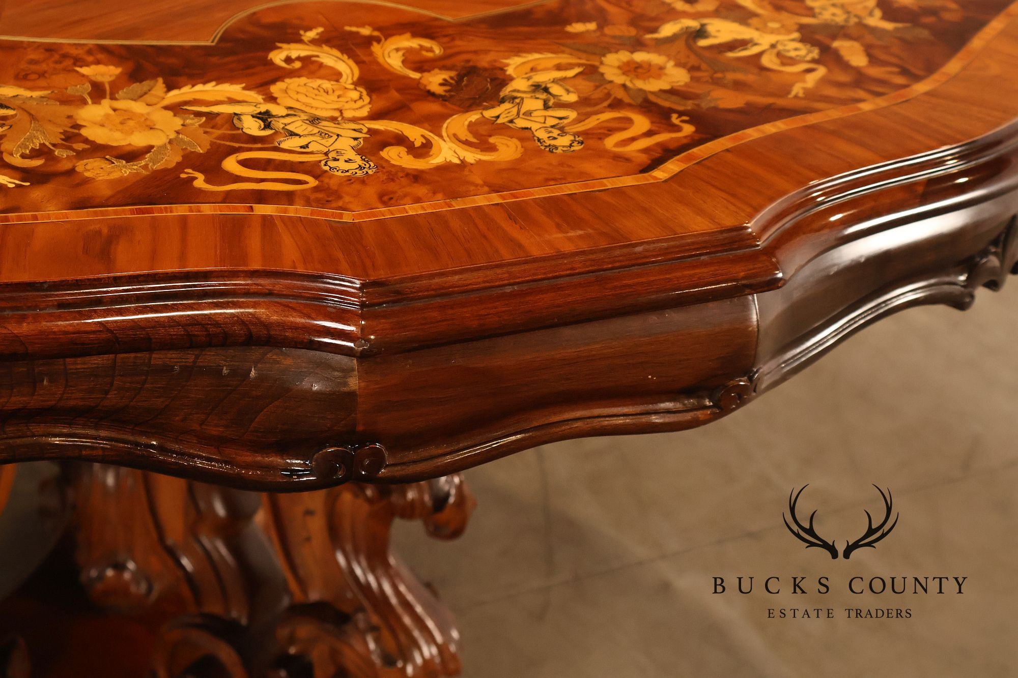 Italian Baroque Style Marquetry Inlaid Center Table