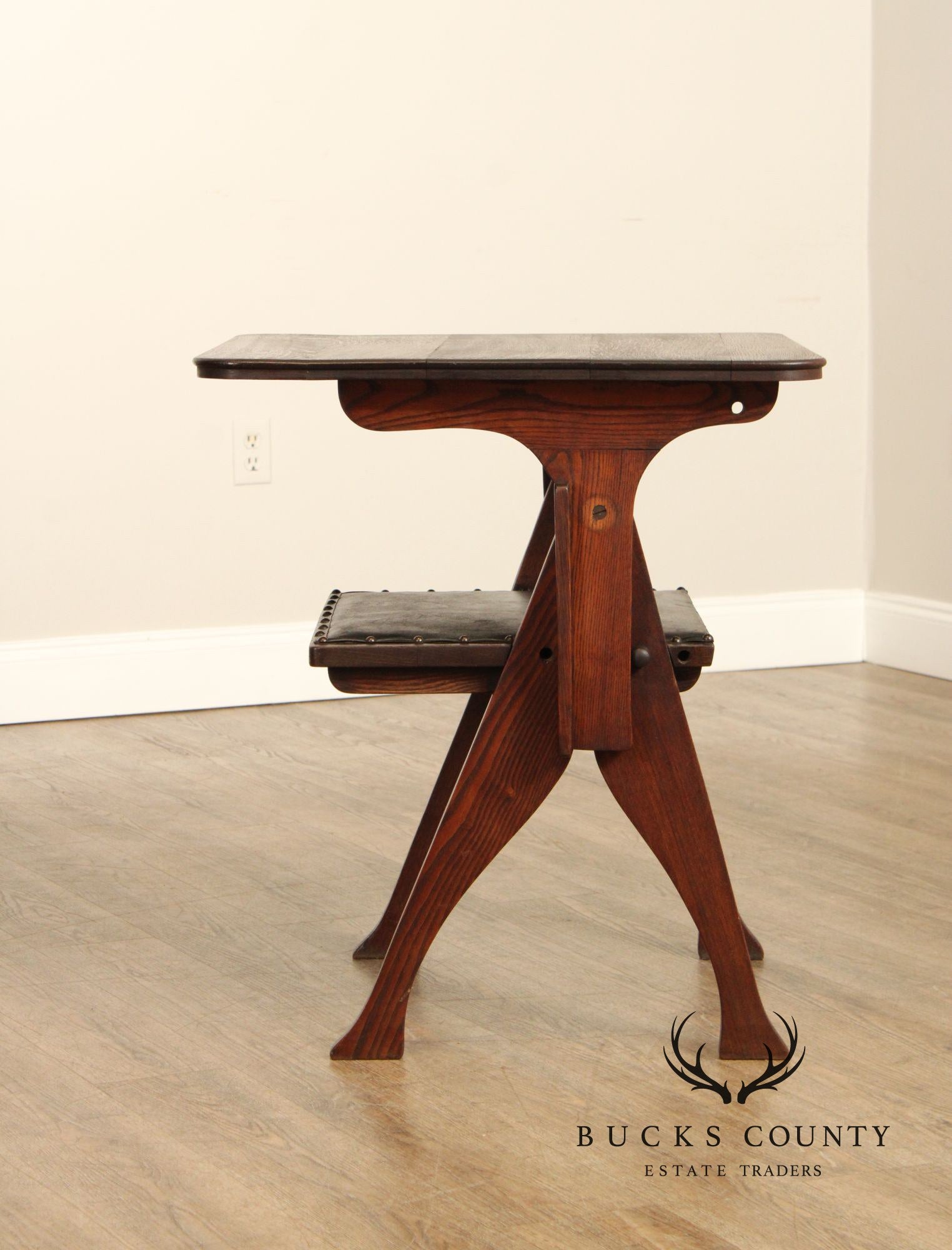 English Arts And Crafts Oak and Leather Metamorphic Armchair  Game Table