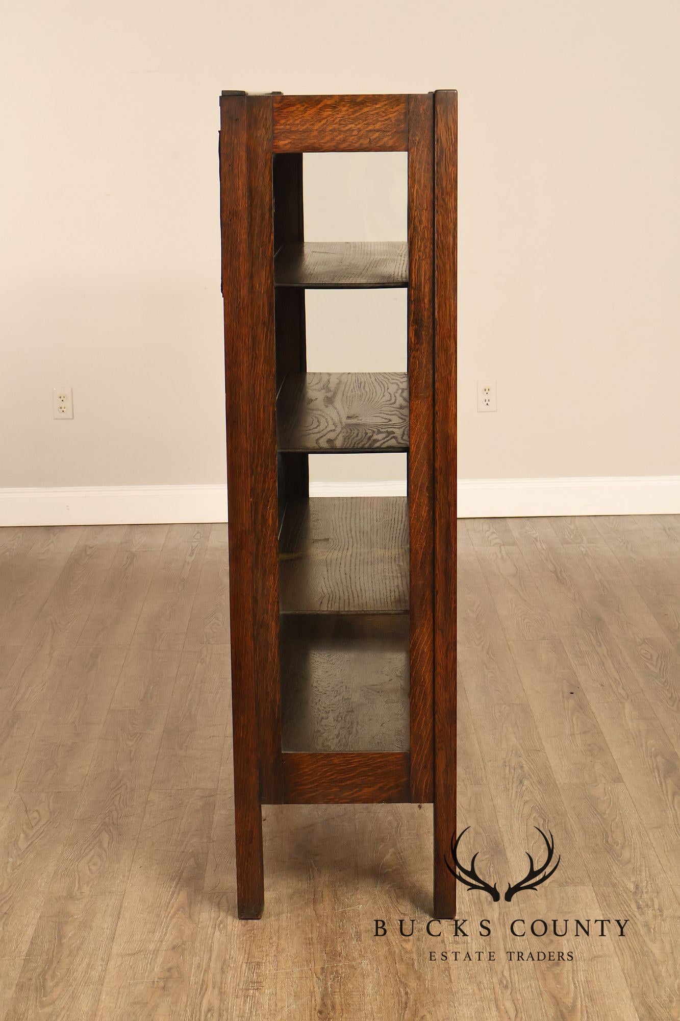 Antique Grand Rapids Oak Arts & Crafts Glass Door Bookcase Cabinet