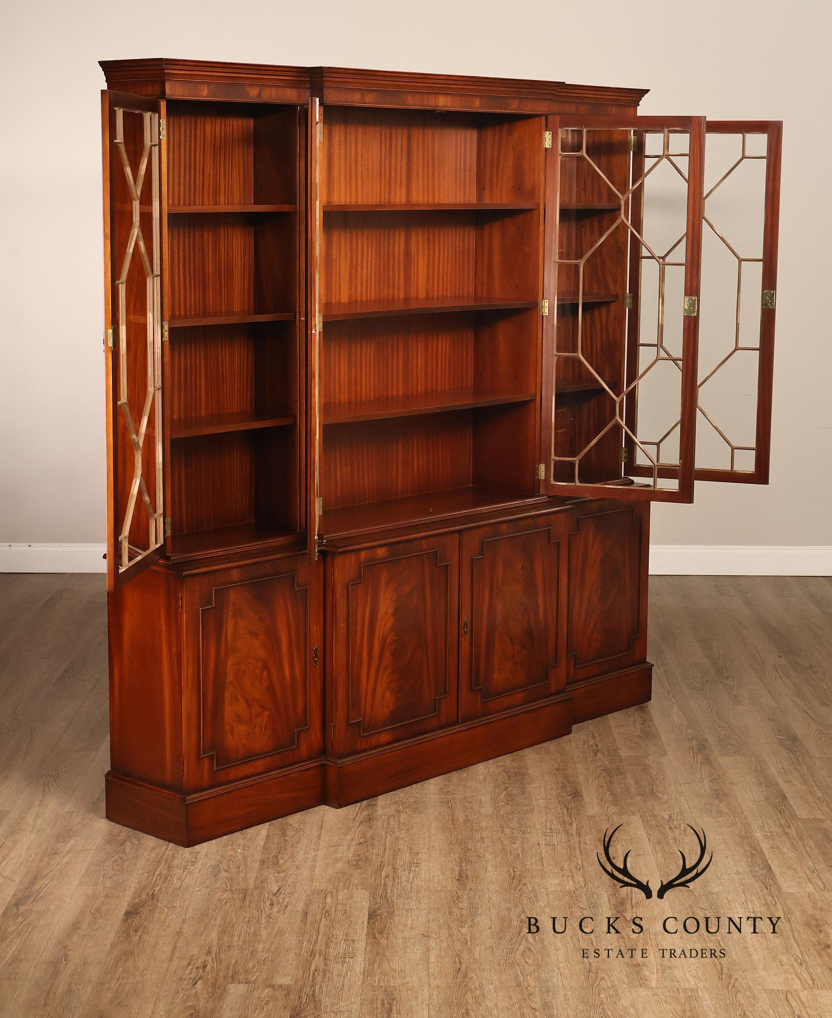 Georgian Style English Mahogany Four Door Bookcase Breakfront