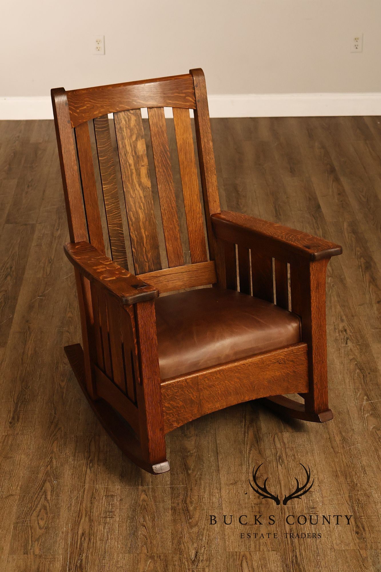 Antique Limbert Arts And Crafts Mission Oak High Back Rocking Chair
