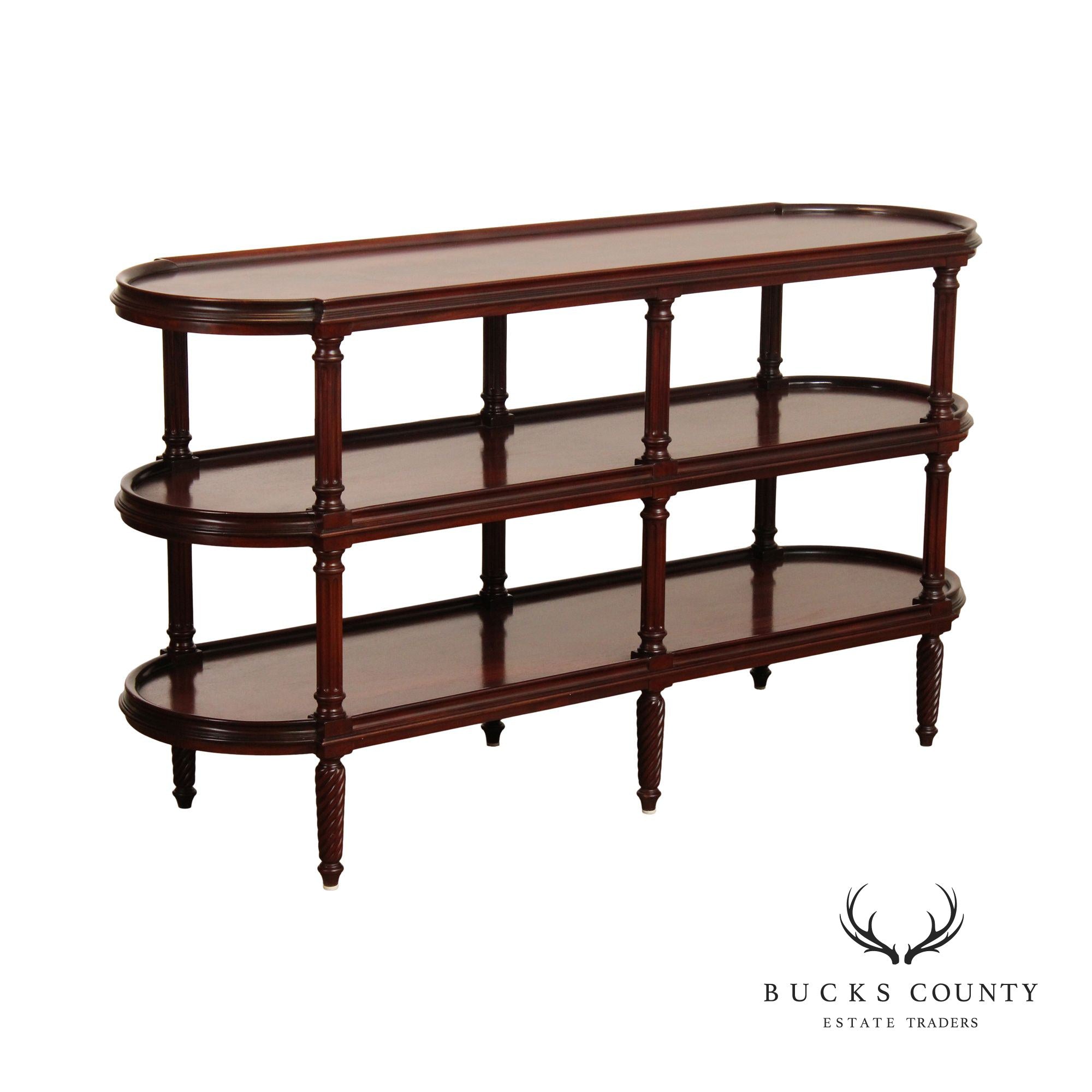 Henredon English Regency Style Mahogany Three-Tier Etagere Sofa Table Bookshelf