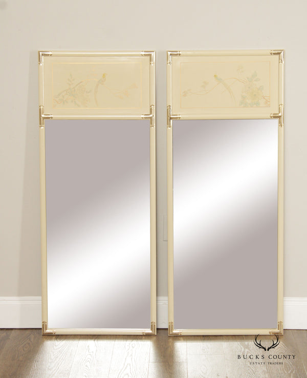 Asian Style Pair of Painted Trumeau Mirrors