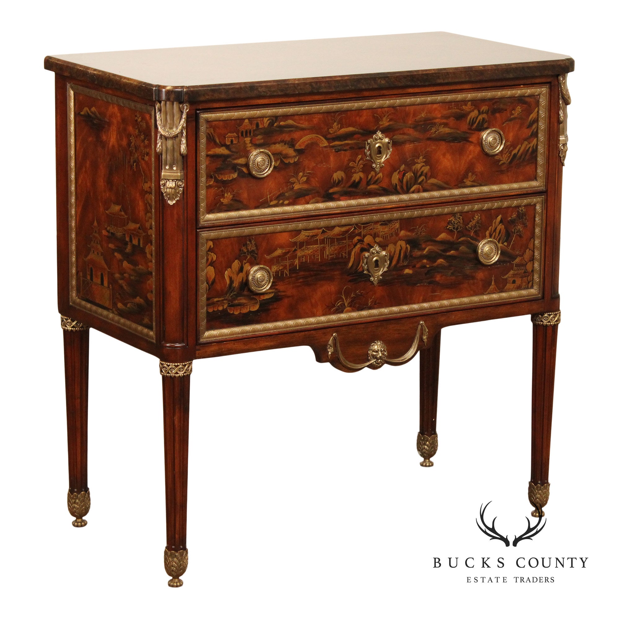 Theodore Alexander Mahogany Chinoiserie French Louis XVI Style Commode