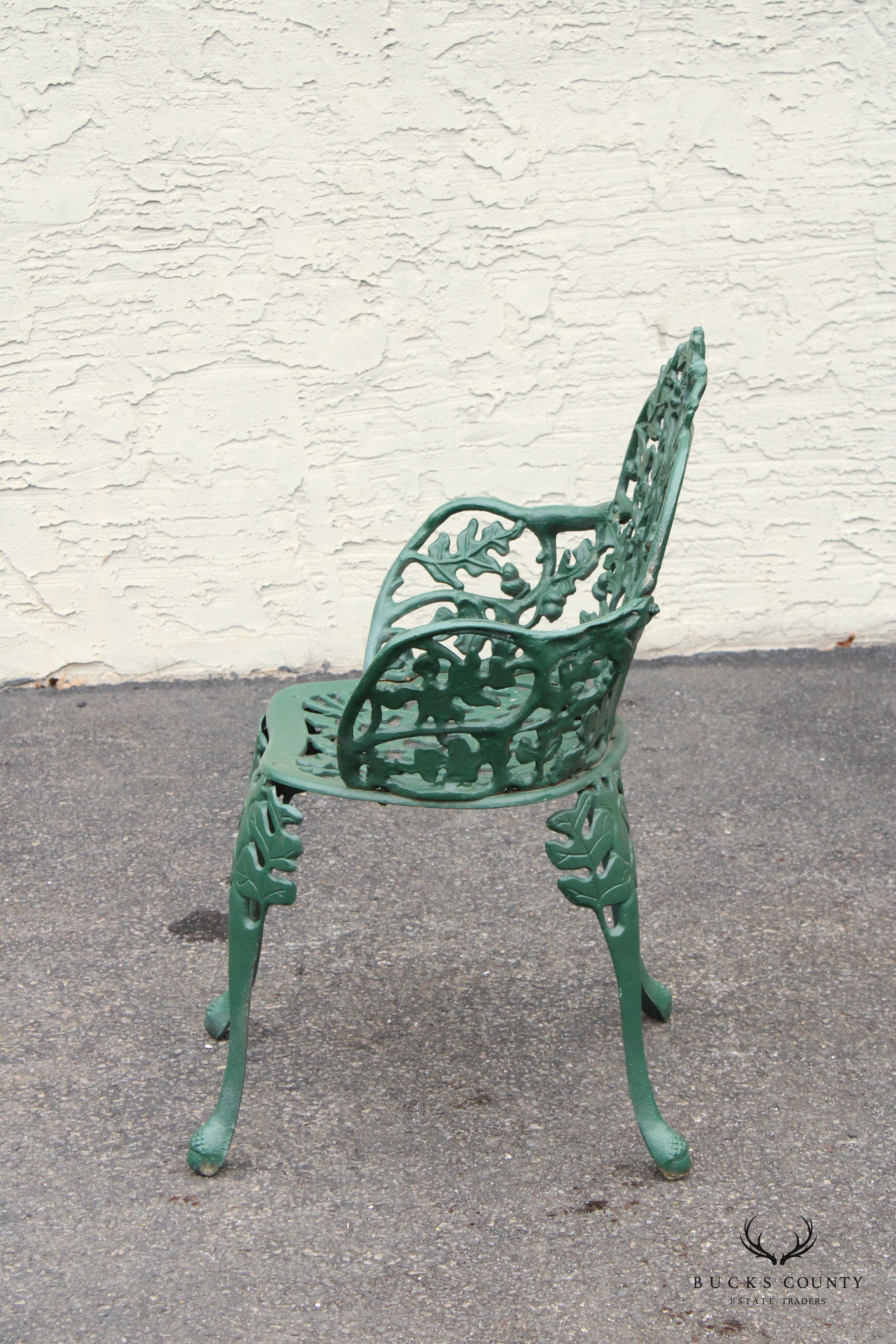 English Traditional Cast Iron Oak and Acorn Outdoor Garden Chair