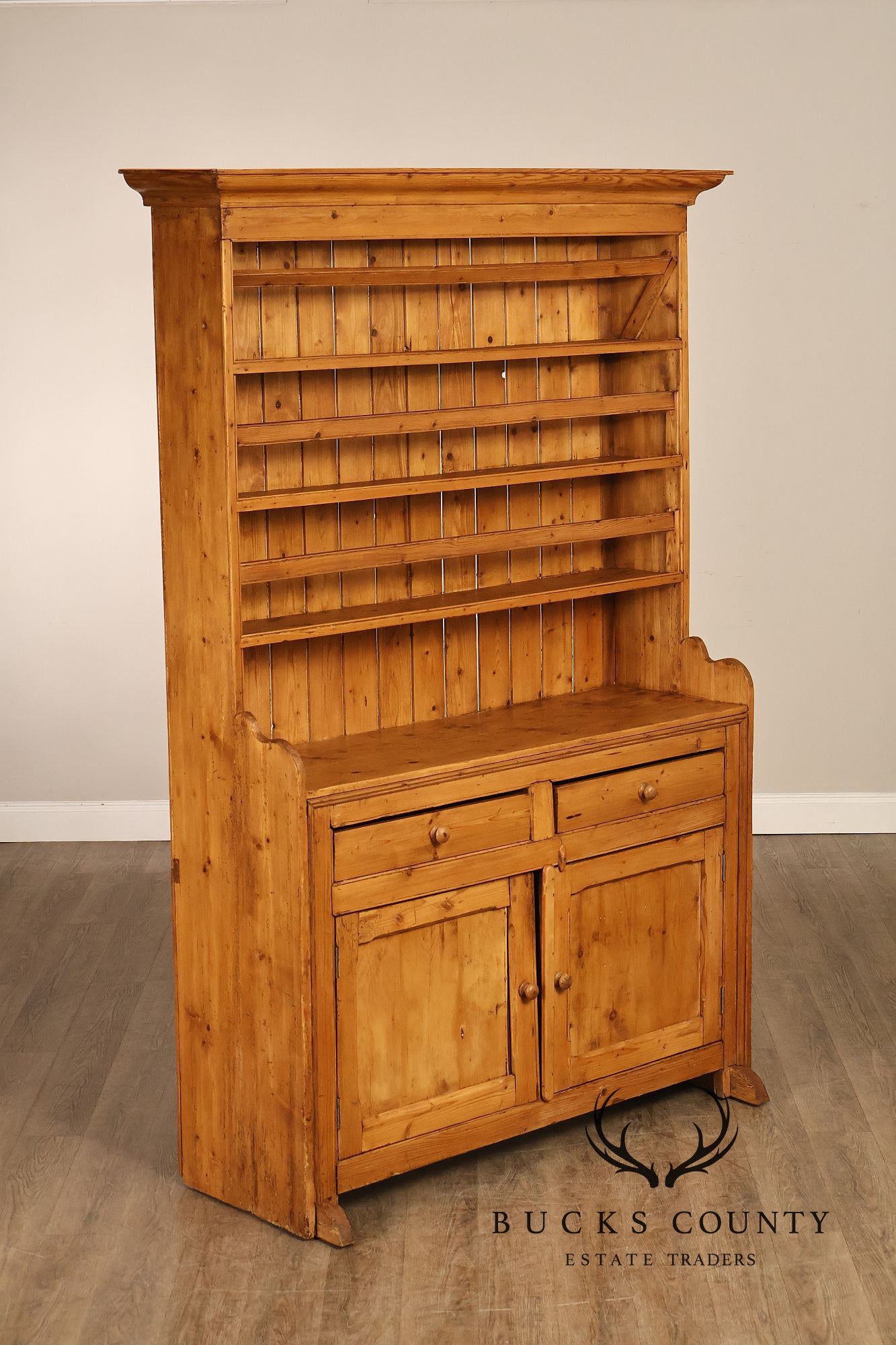 Antique English Farmhouse Pine Open Hutch Pantry Cupboard