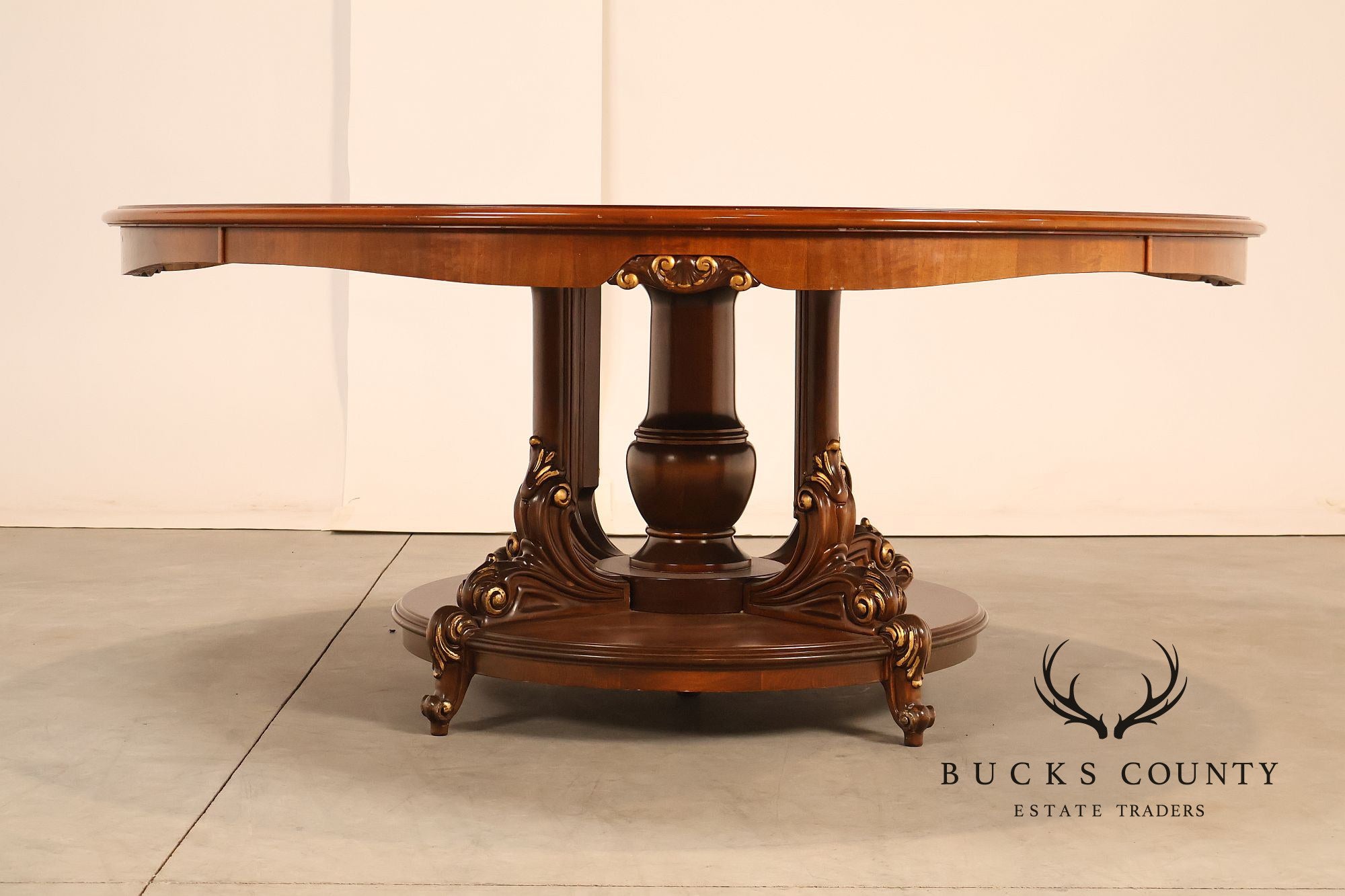 Italian 72" Round Inlaid Burl Wood Dining Table With Lazy Susan