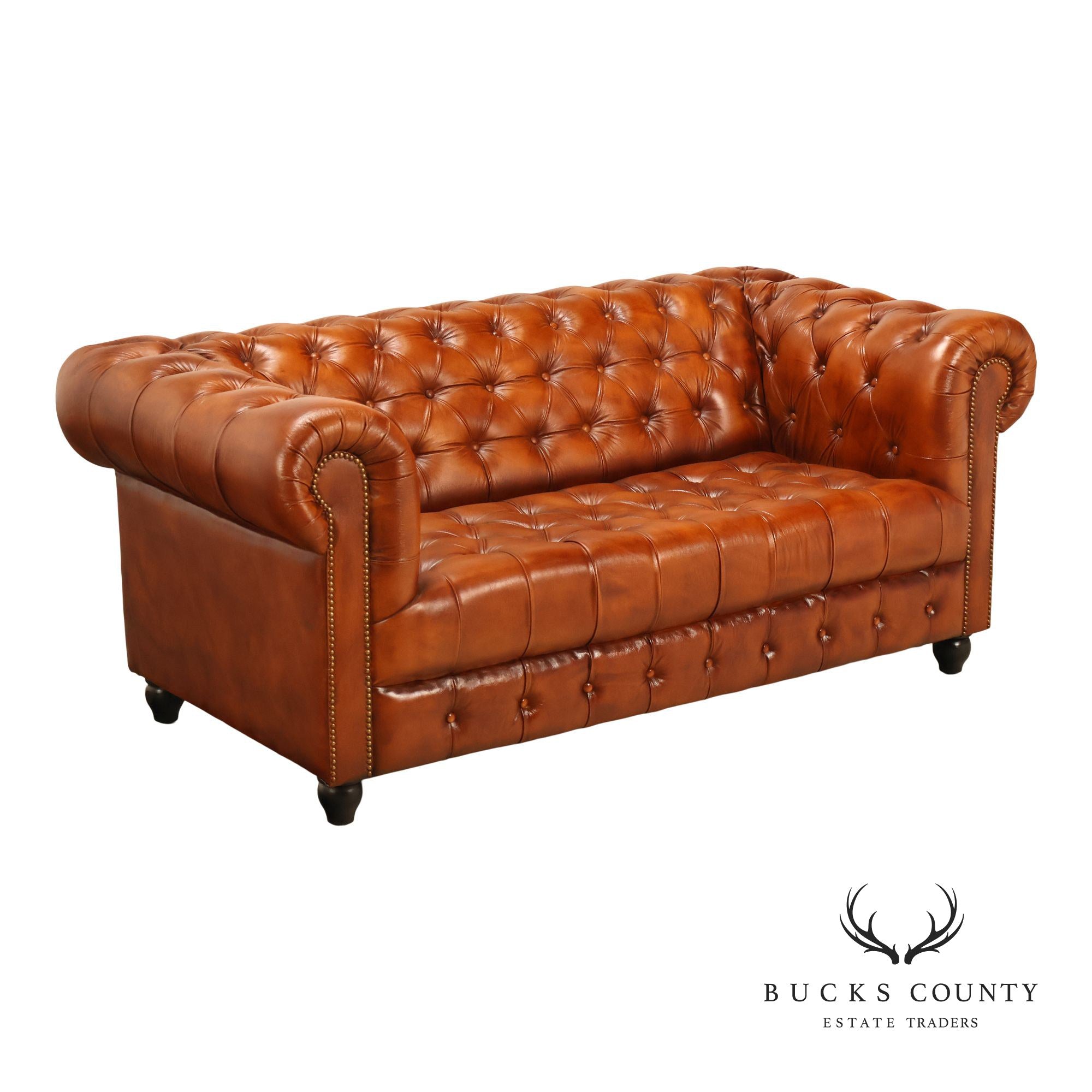 Chesterfield Style Brown Leather Sofa