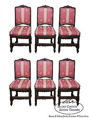Quality Set of 6 French Country Walnut Side Dining Chairs By Interior Craft