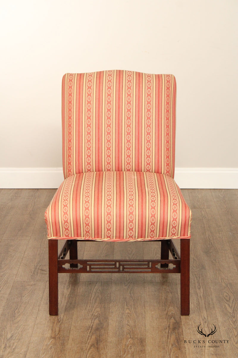 Chippendale Style Custom Upholstered Pair Of Mahogany Side Chairs