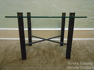 Vintage MidCentury Hollywood Regency Faux Bamboo Brass Based Glass Top End Table