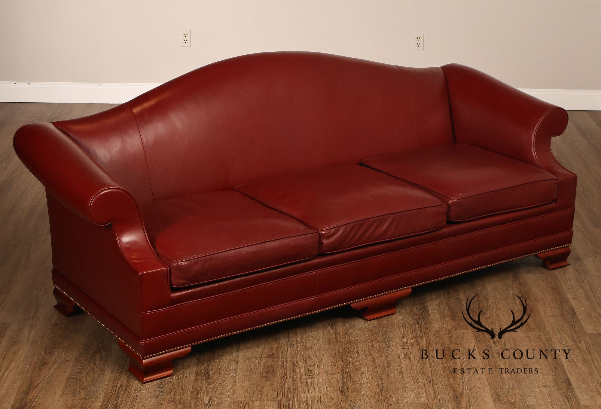 Kindel Vintage Camelback Back Leather Three Cushion Sofa