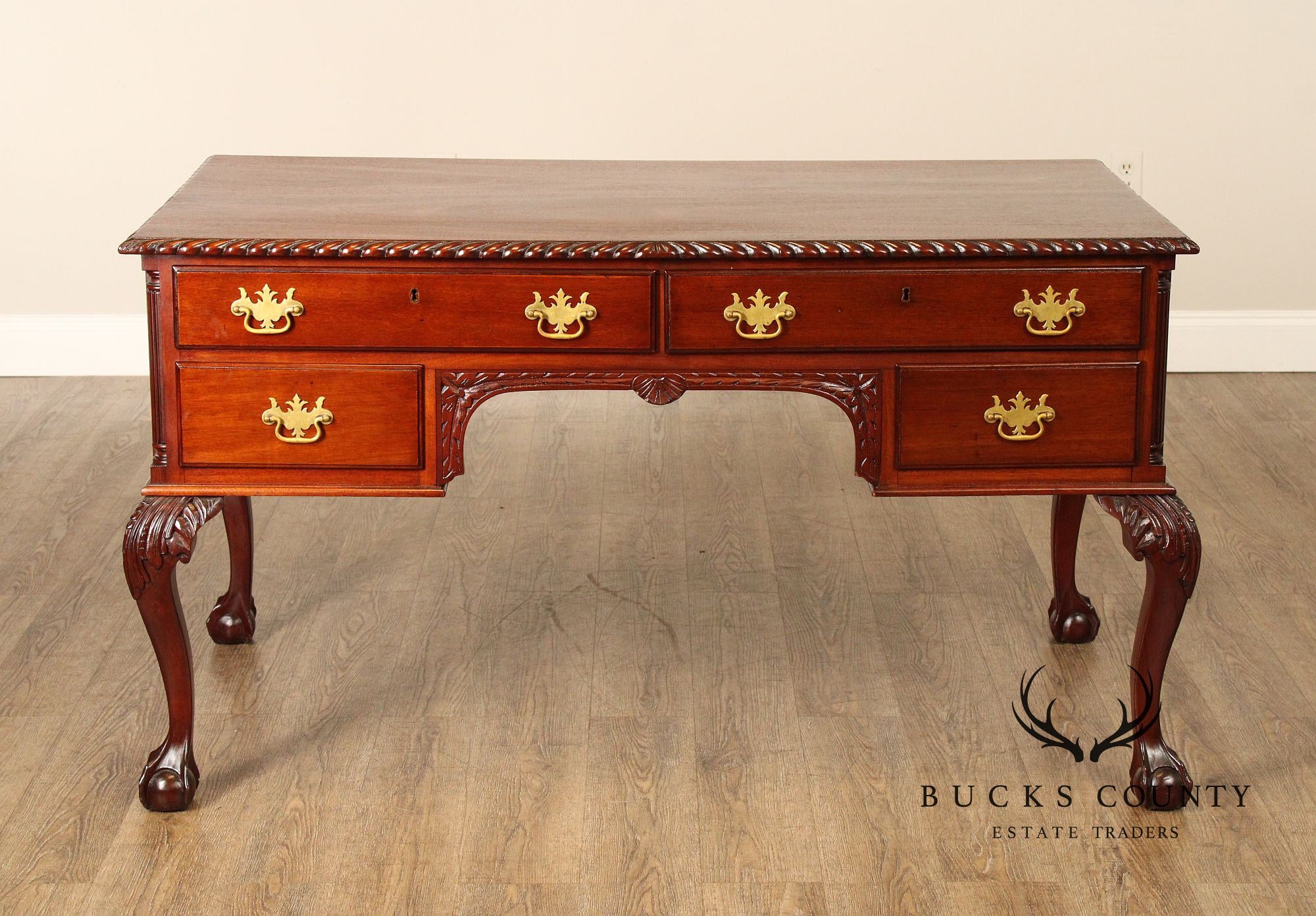 Antique Chippendale Style Carved Mahogany Partners Desk