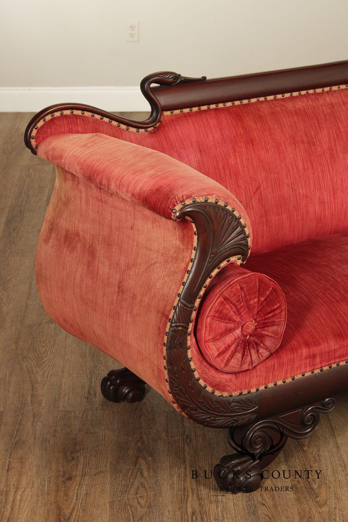 Antique Empire Carved Mahogany Swan Sofa