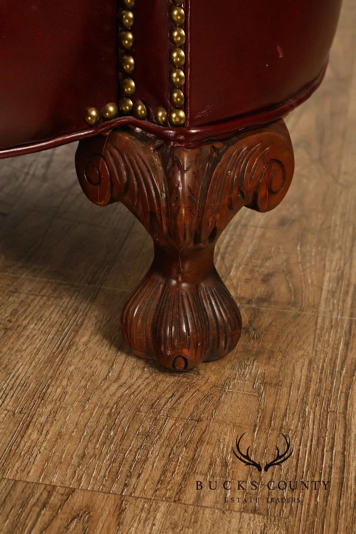 Old Hickory Tannery Burgundy Leather Nailhead Trim Club Chair