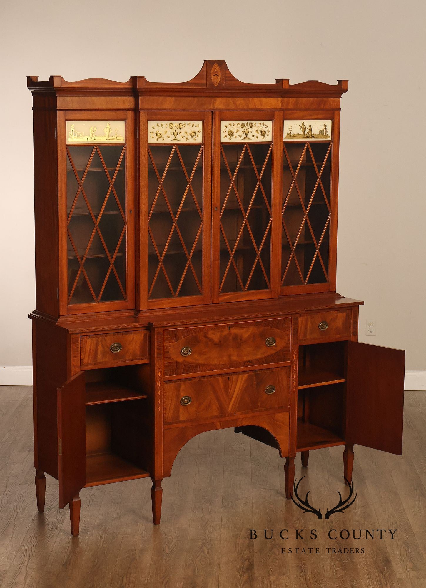 H. Sacks & Sons Marlboro Manor Federal Style Vintage Mahogany Breakfront Bookcase