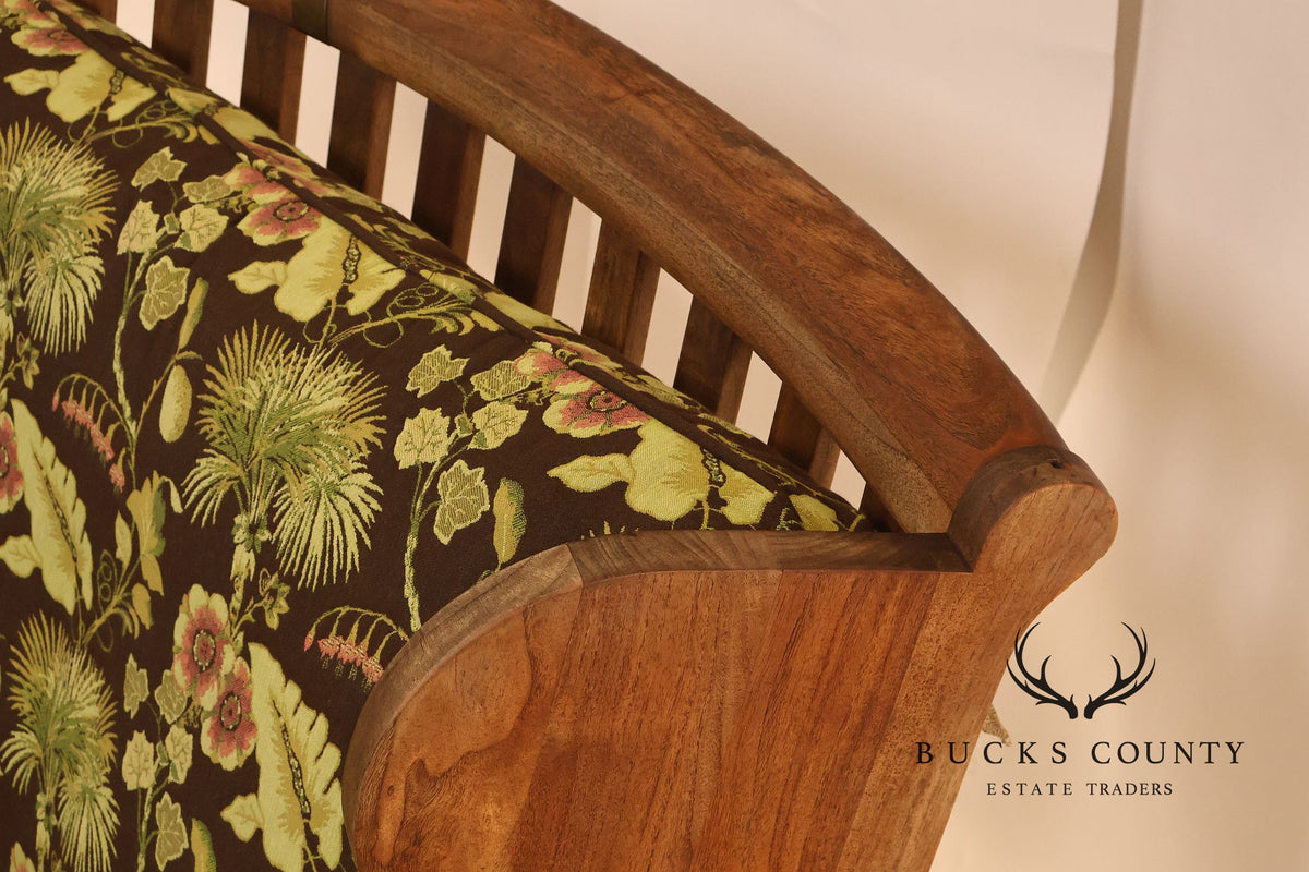 Curved Teak Modular Sofa With Floral Upholstery