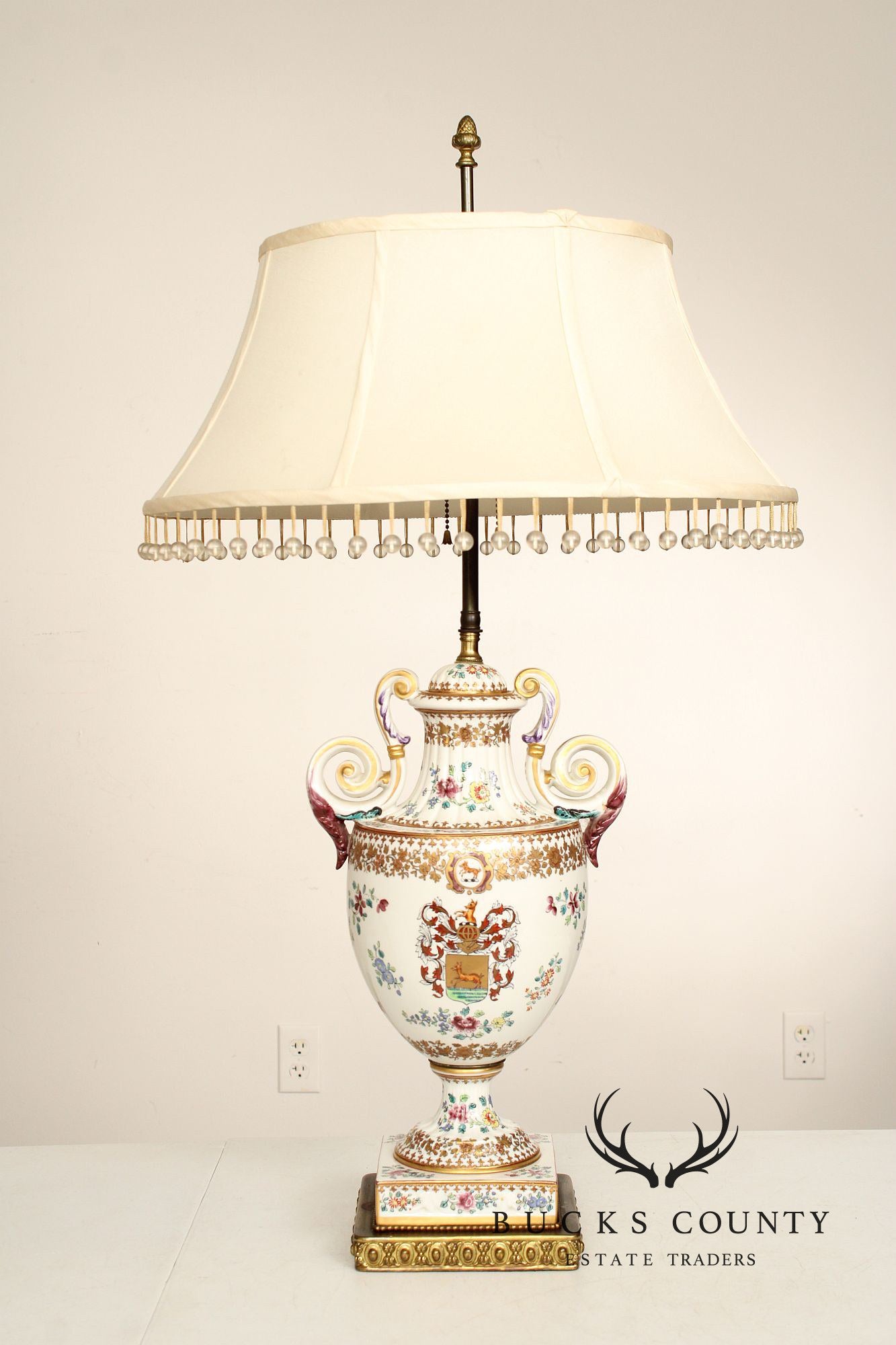 Vintage Pair of Painted Porcelain Table Lamps