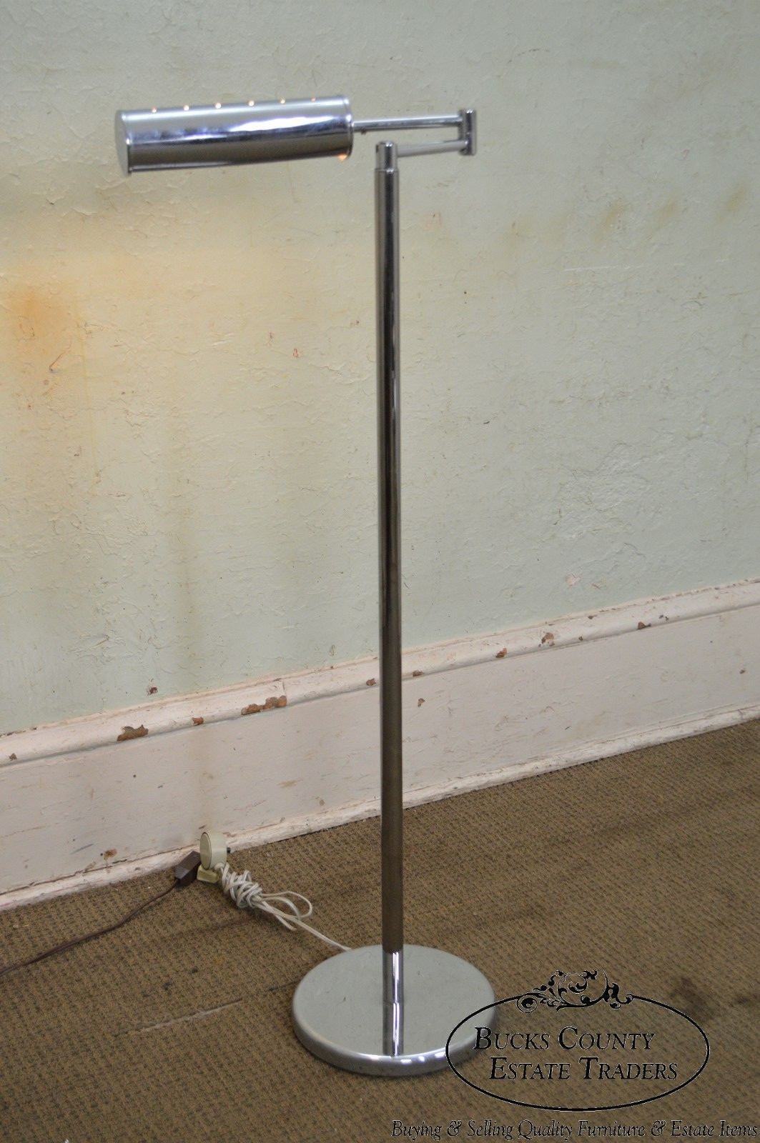 Nessen Studios Mid Century Modern 1960s Chrome Swing Arm Floor Lamp