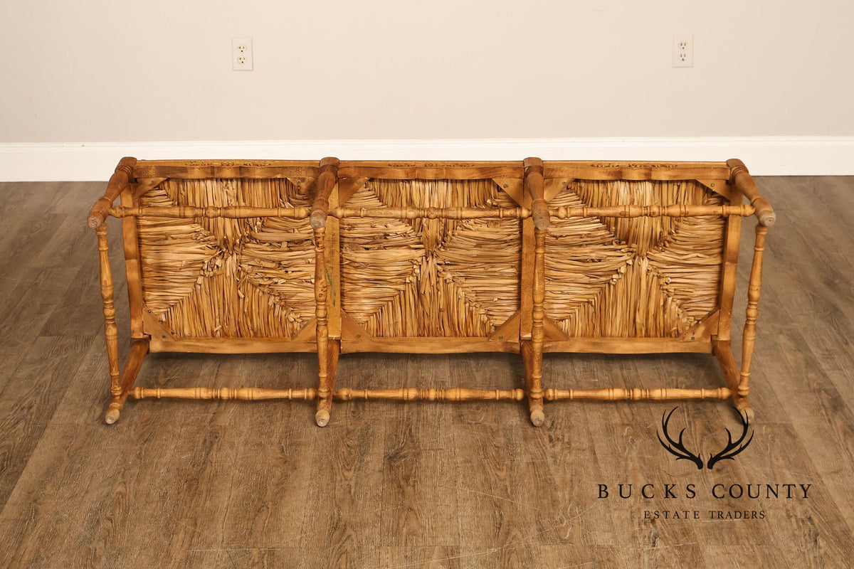 French Provincial Style Carved Wood Rush Seat Settee