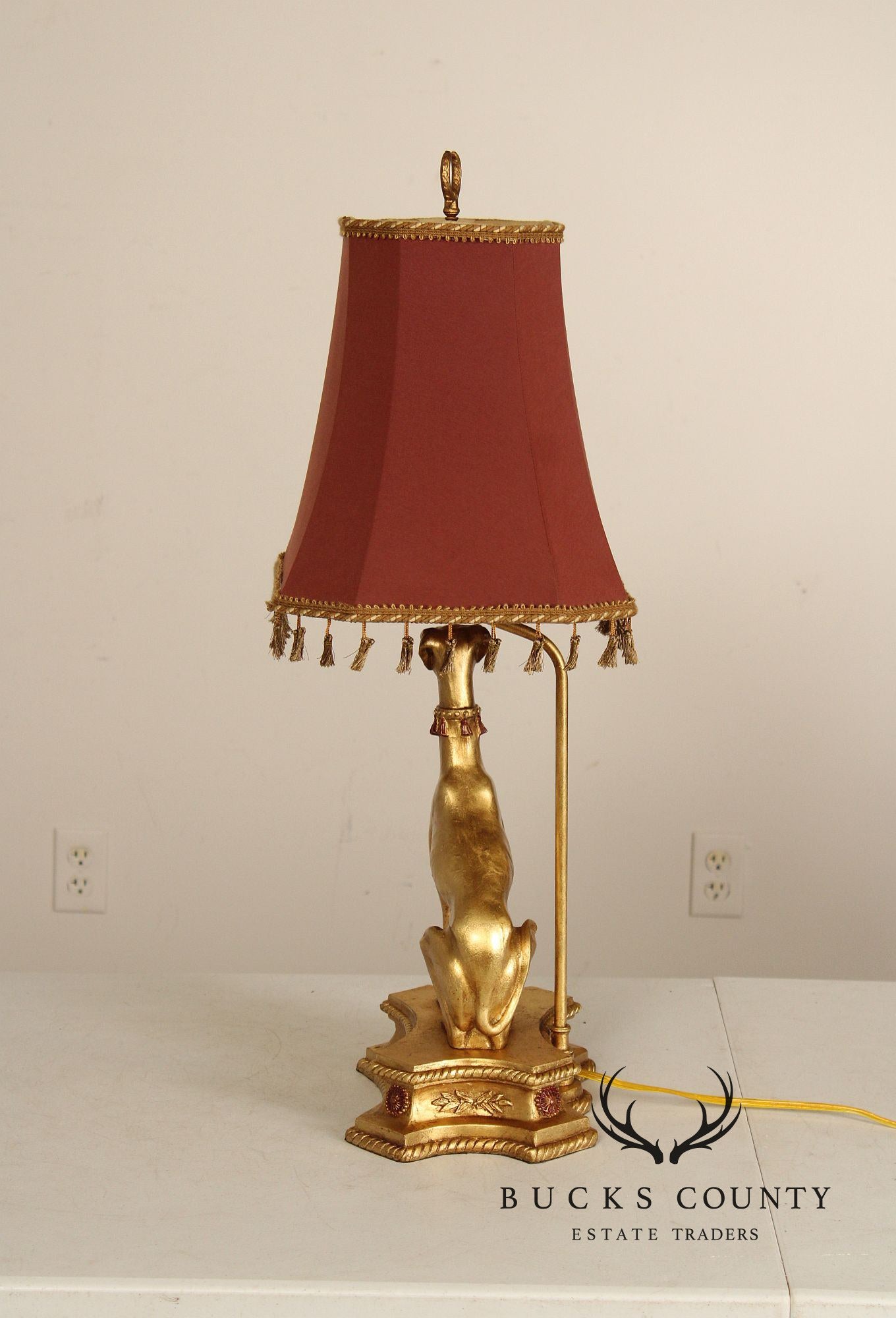 Egyptian Revival Pair Of Gilt Greyhound Table Lamps