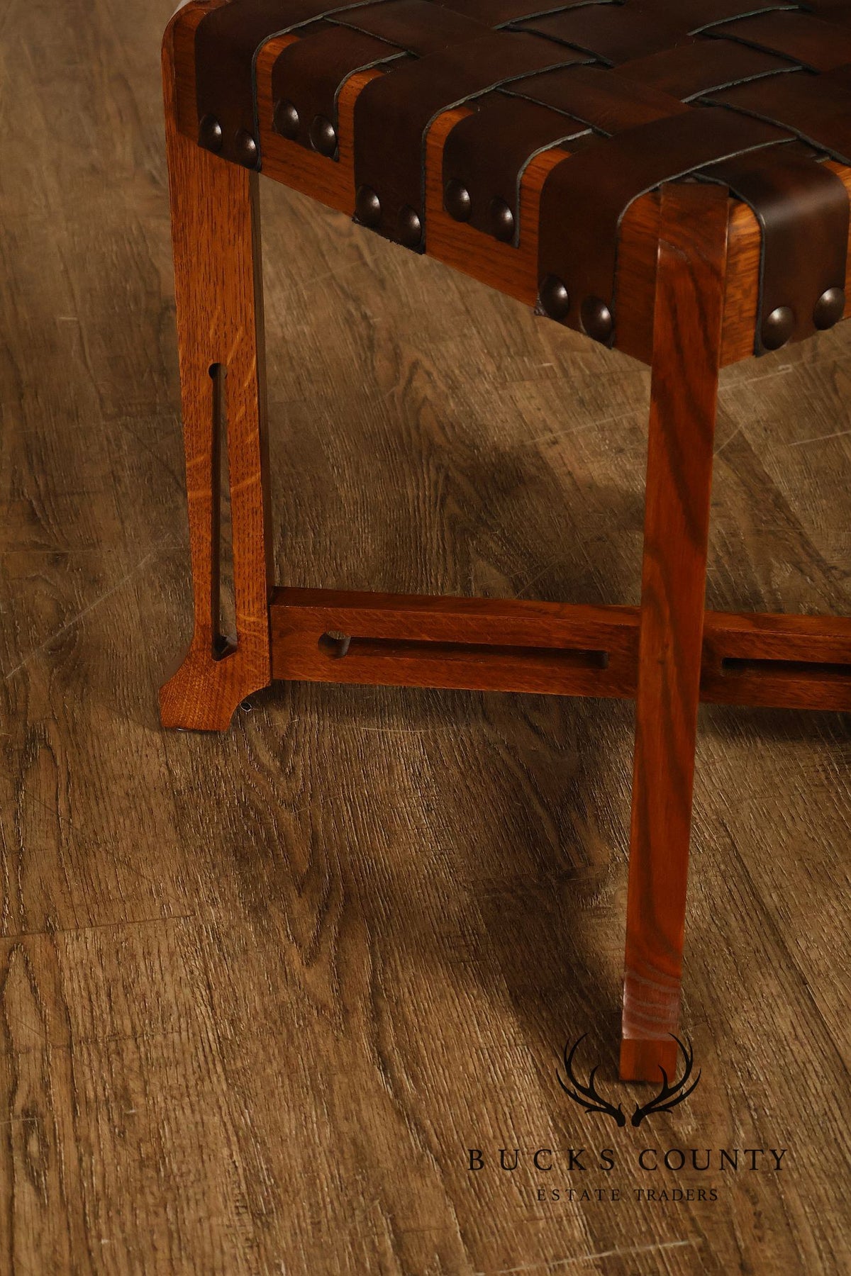 Stickley Little Treasures Mission Oak Woven Leather Stool