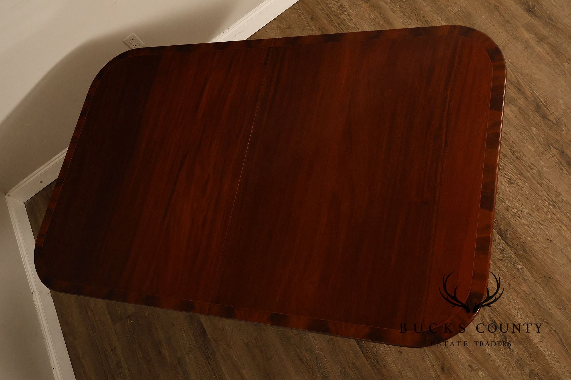 Regency Style Banded Mahogany Double Pedestal Dining Table With 2 Leaves