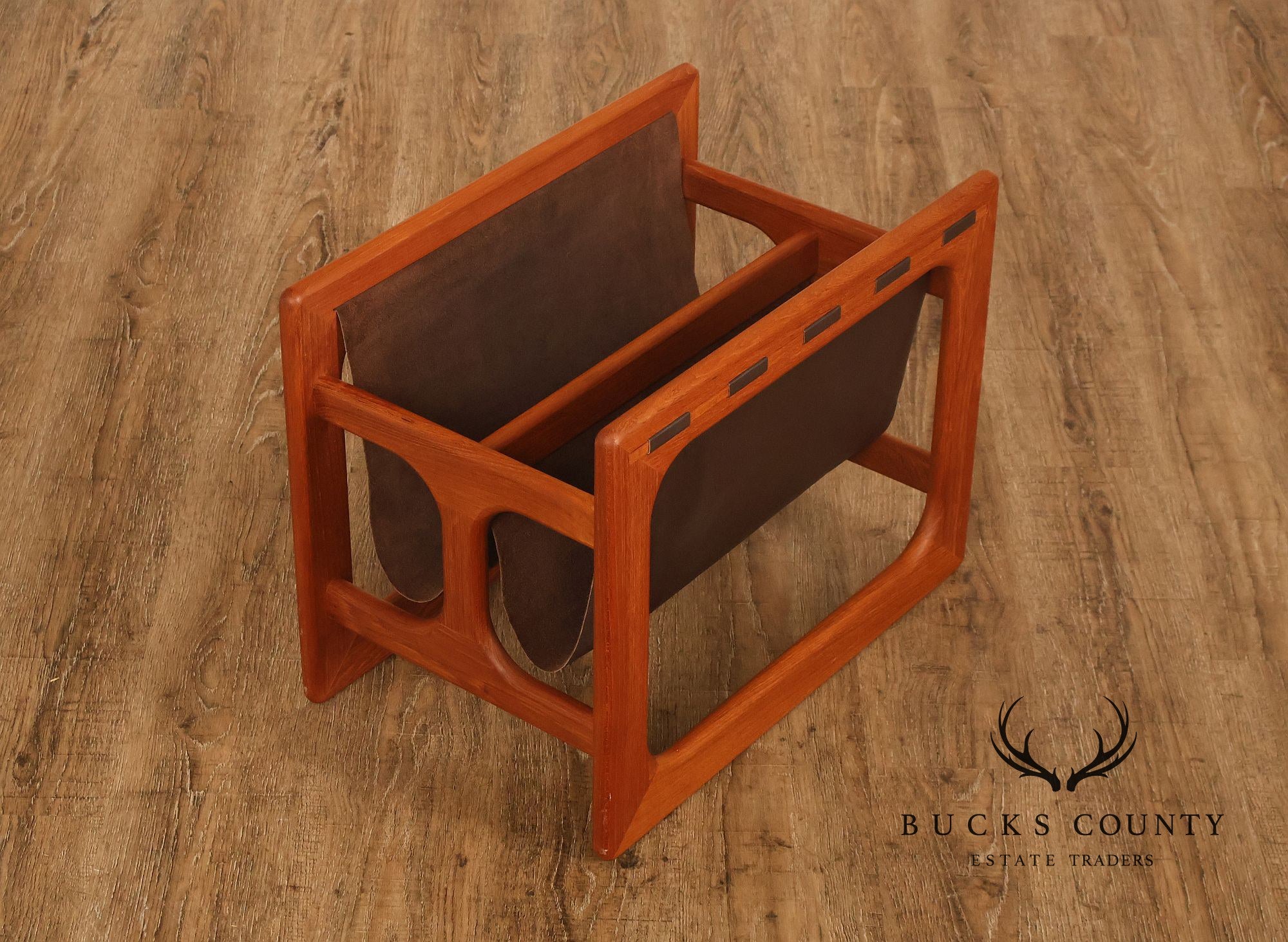 Salin Møbler Danish Modern Teak and Leather Magazine Rack